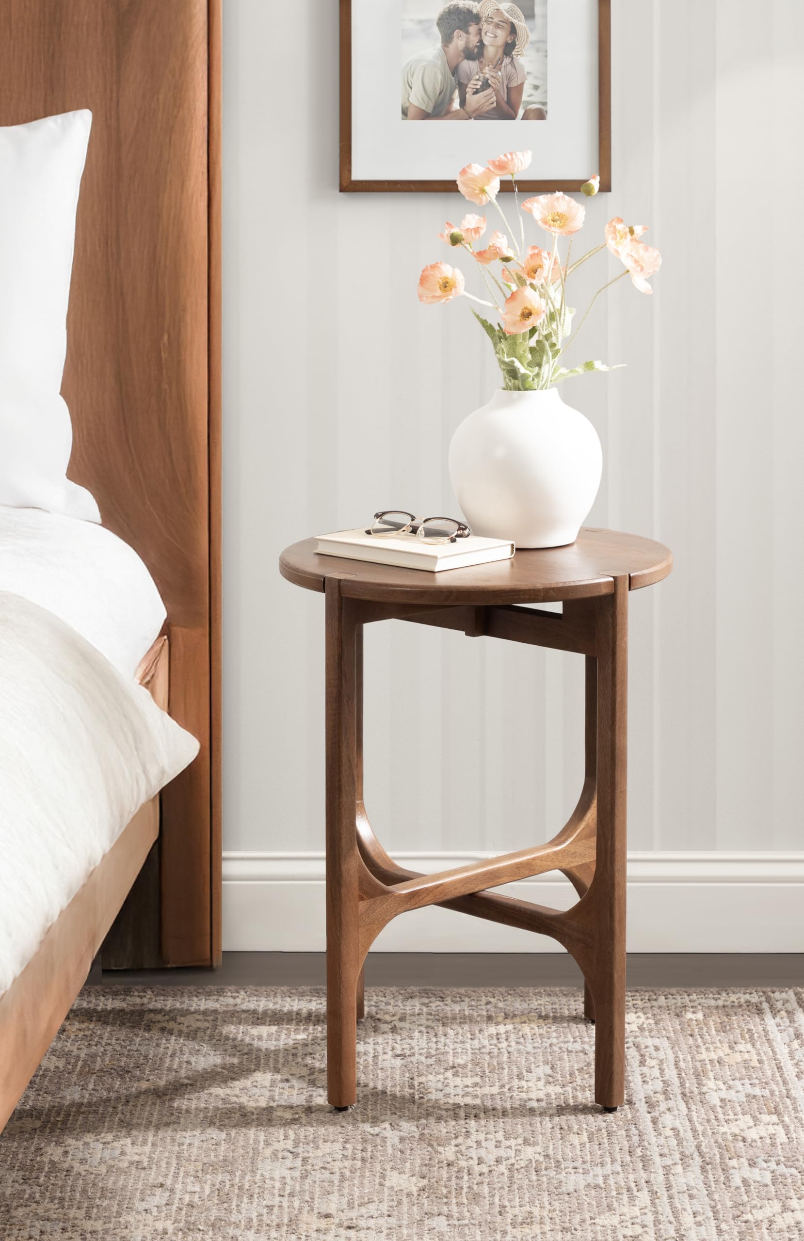 Modern Geometric Mango Wood Round Side Table