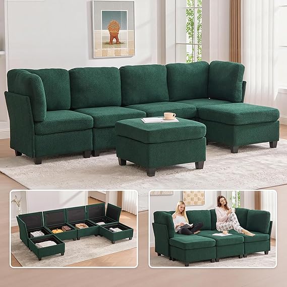 6-Seat U-Shaped Modular Sectional Sofa with Storage Ottoman