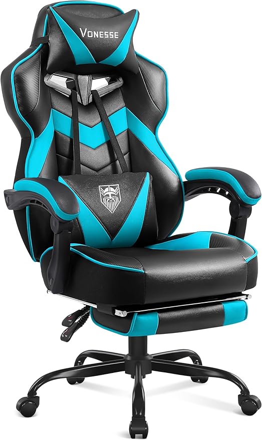 Ergonomic Gaming Chair with Massage and Footrest