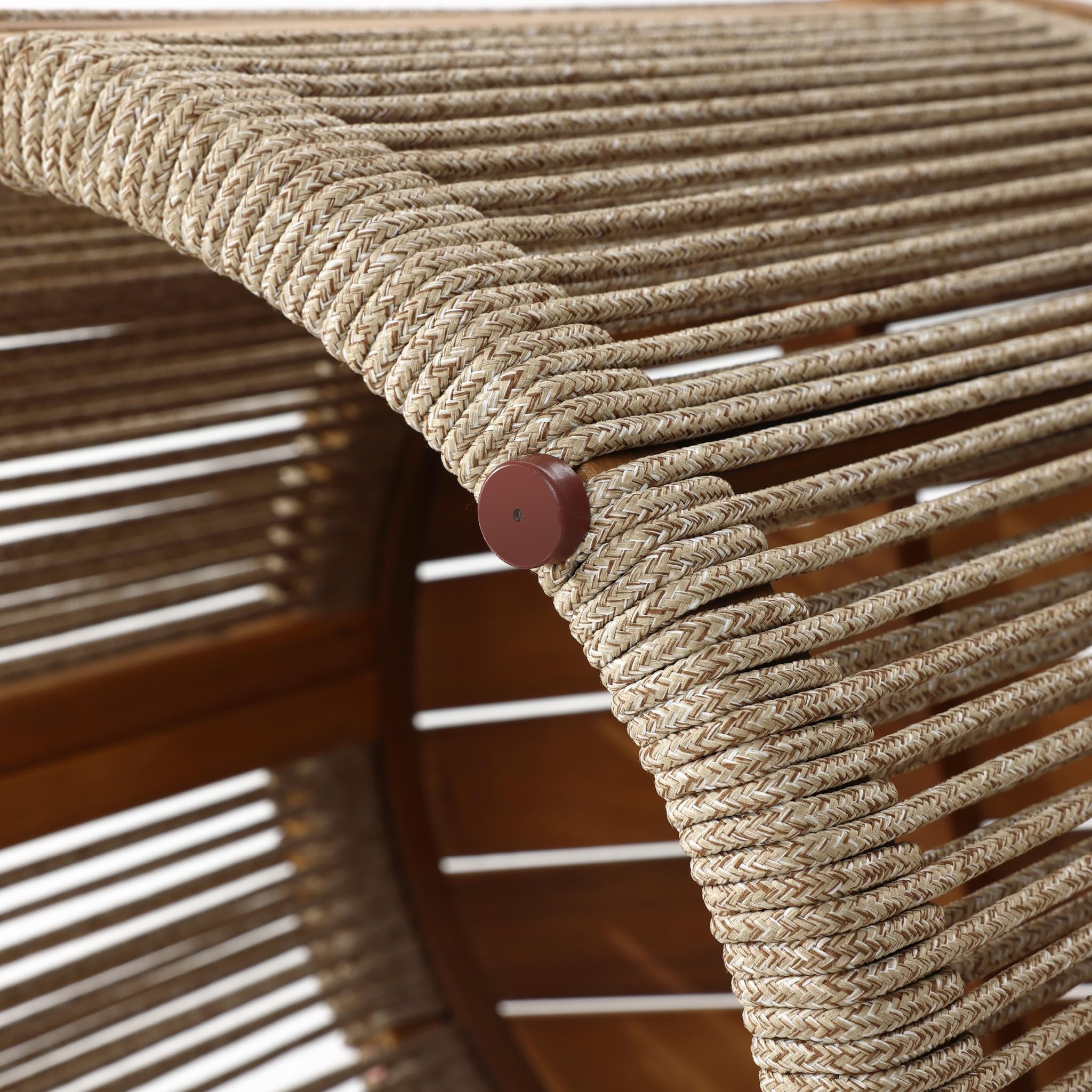 Outdoor Coffee Table - 17" Rope Acacia Wood Round Side Table
