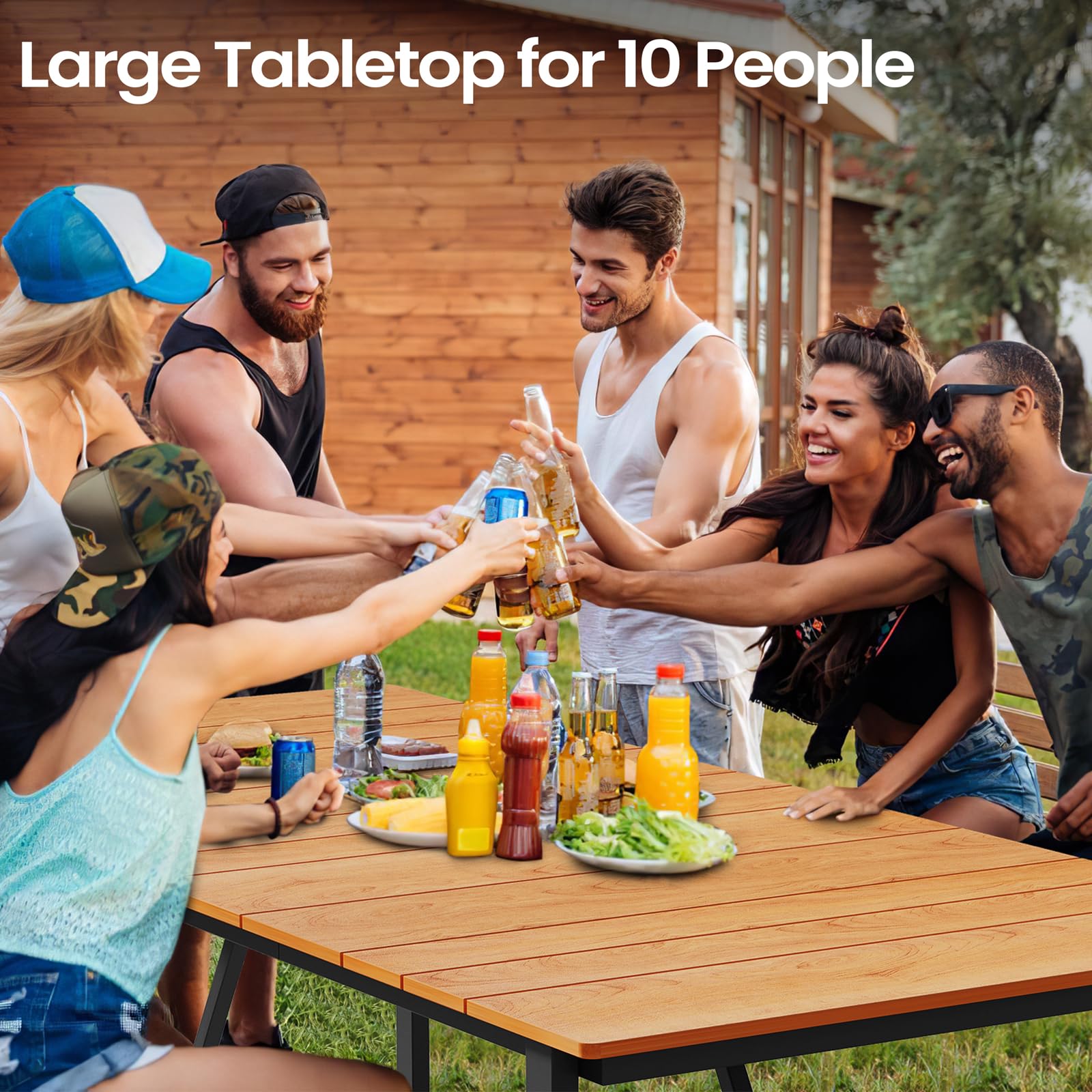 Outdoor Dining Table with Umbrella Hole 83 Inch Rectangle