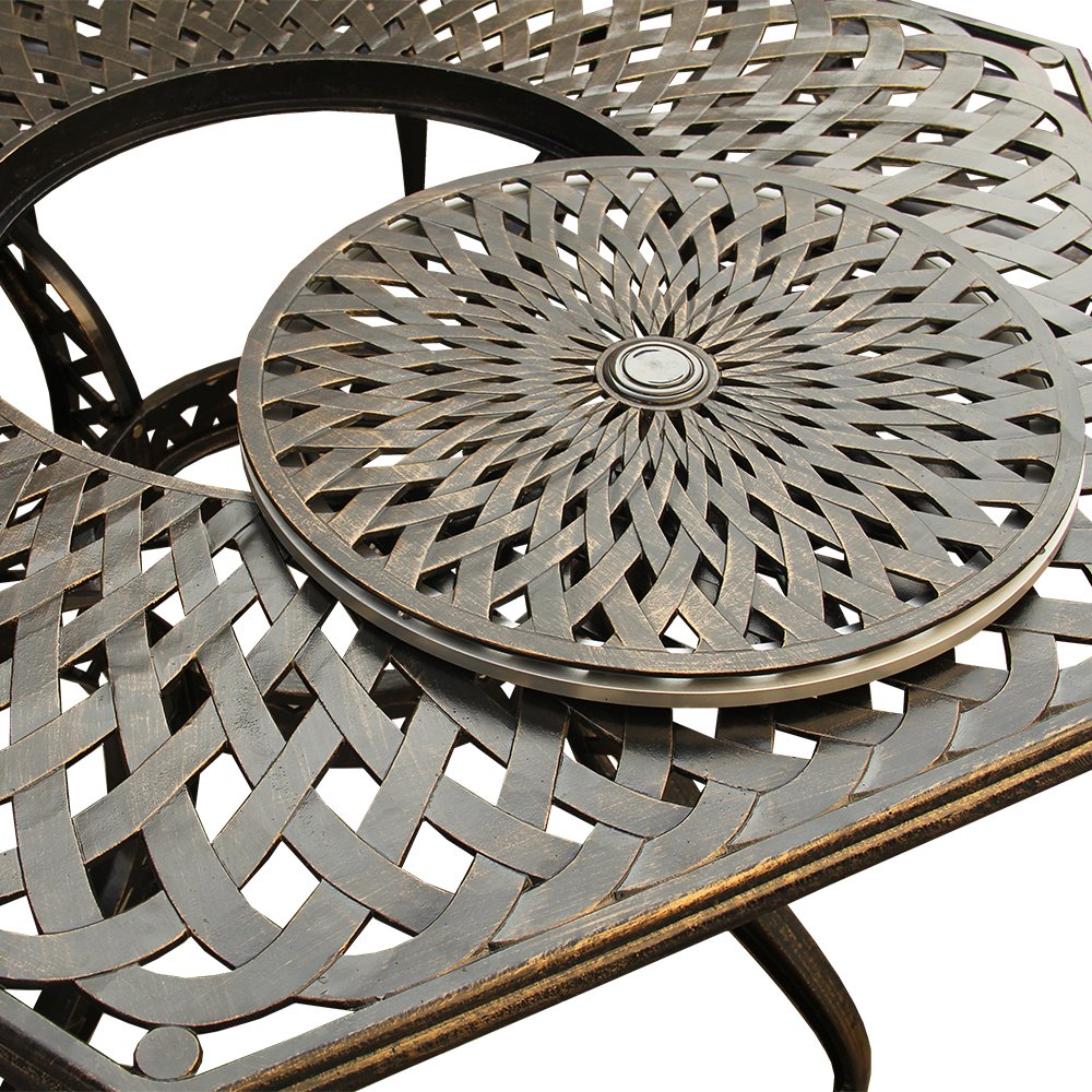 63-Inch Bronze Hexagon Dining Set with Lazy Susan