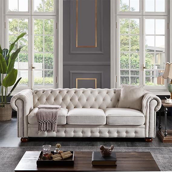 Chesterfield Sofa with Button Tufted Nailhead Trim