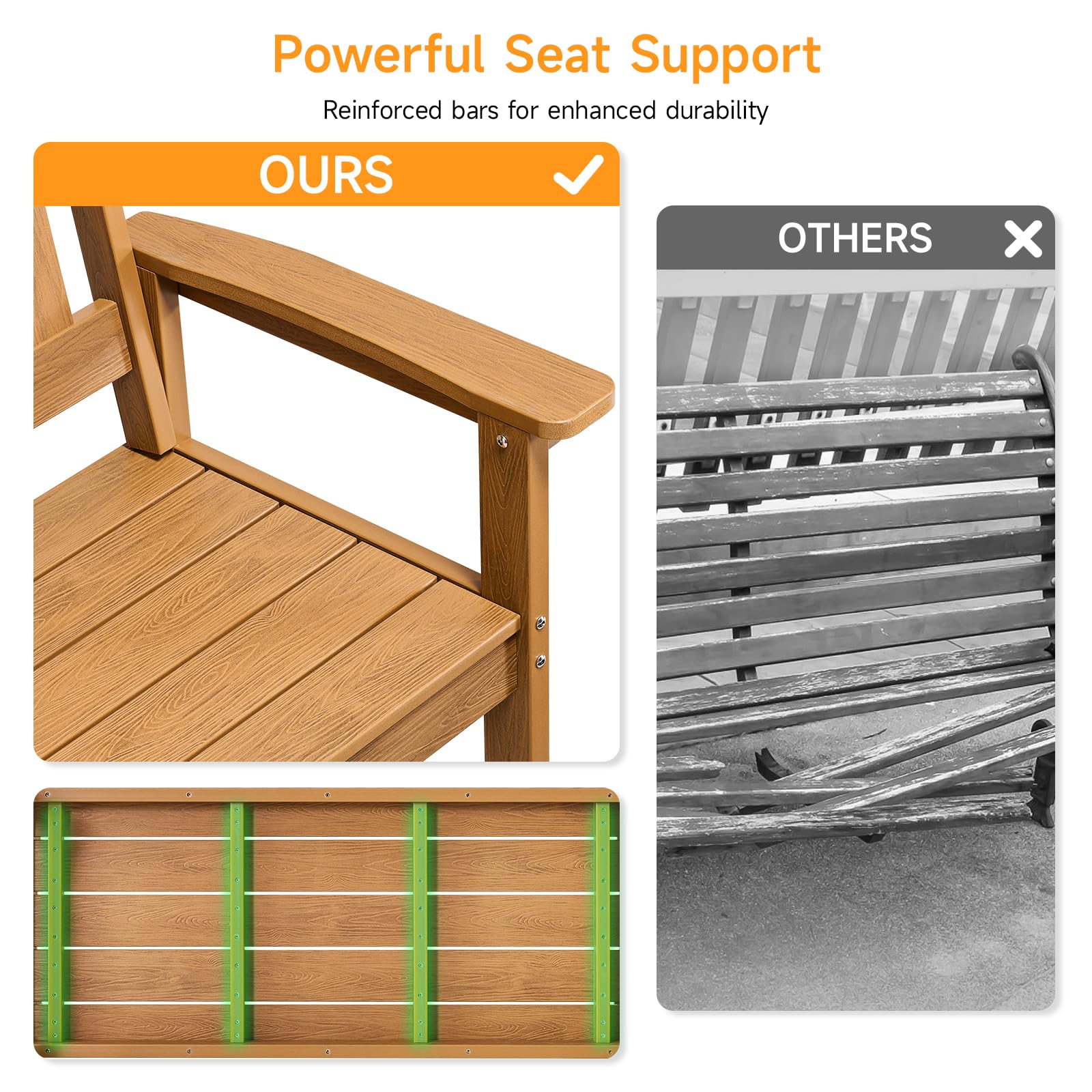 2-Person Poly Lumber Outdoor Bench with Armrests
