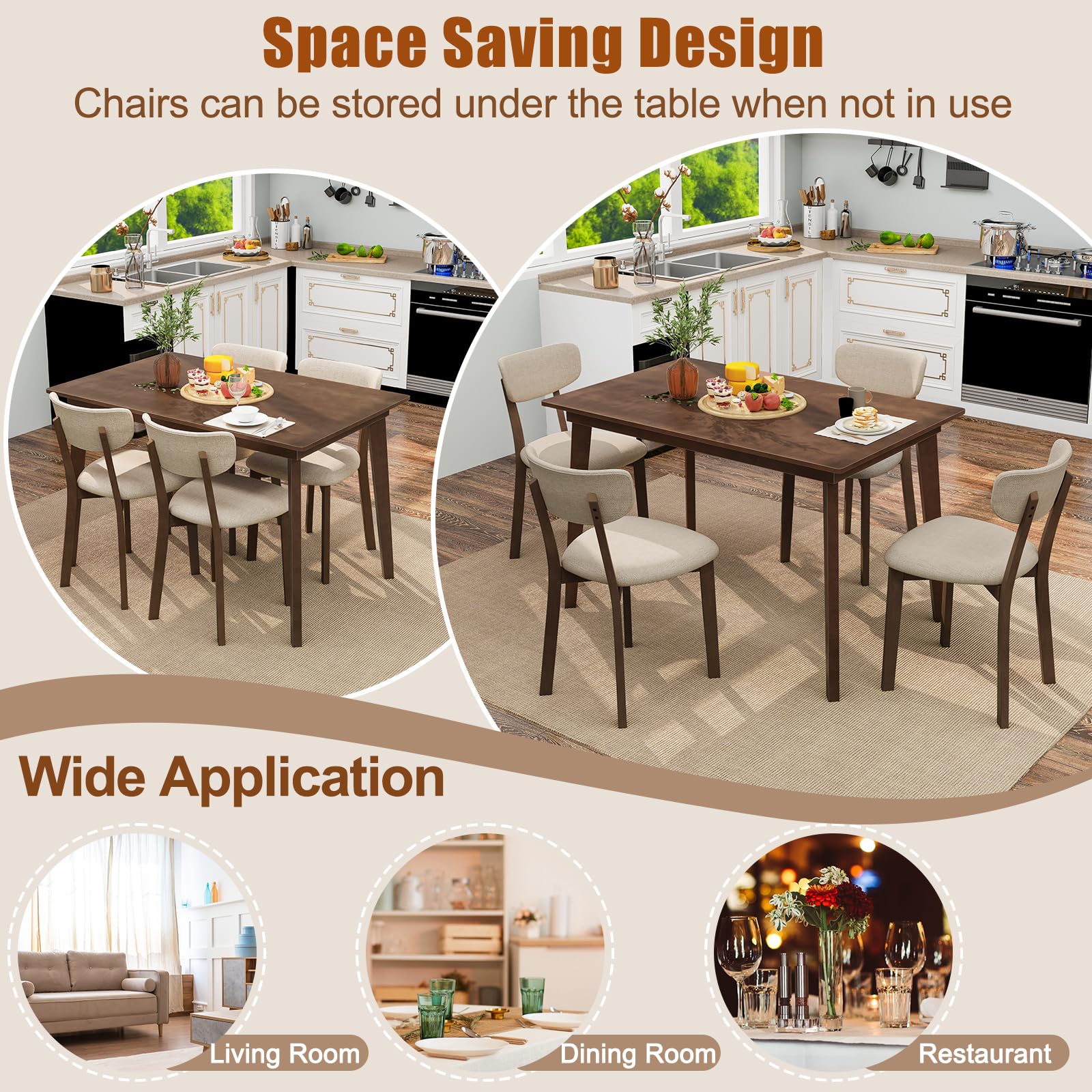 5-Piece Dining Table Set with Padded Chairs