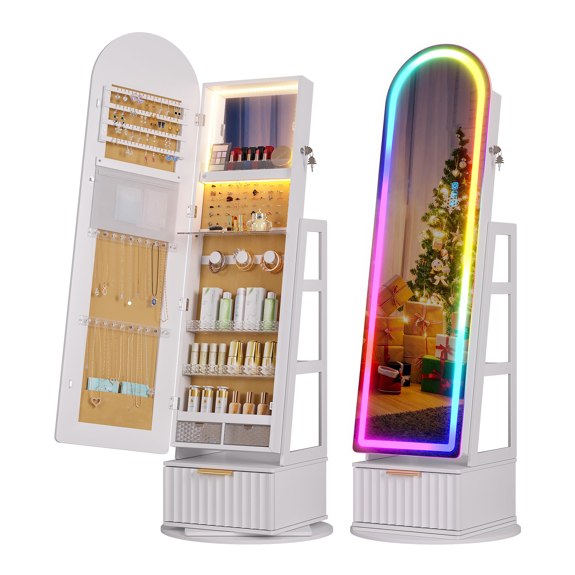 Arched Jewelry Cabinet with RGB Full-Length Mirror