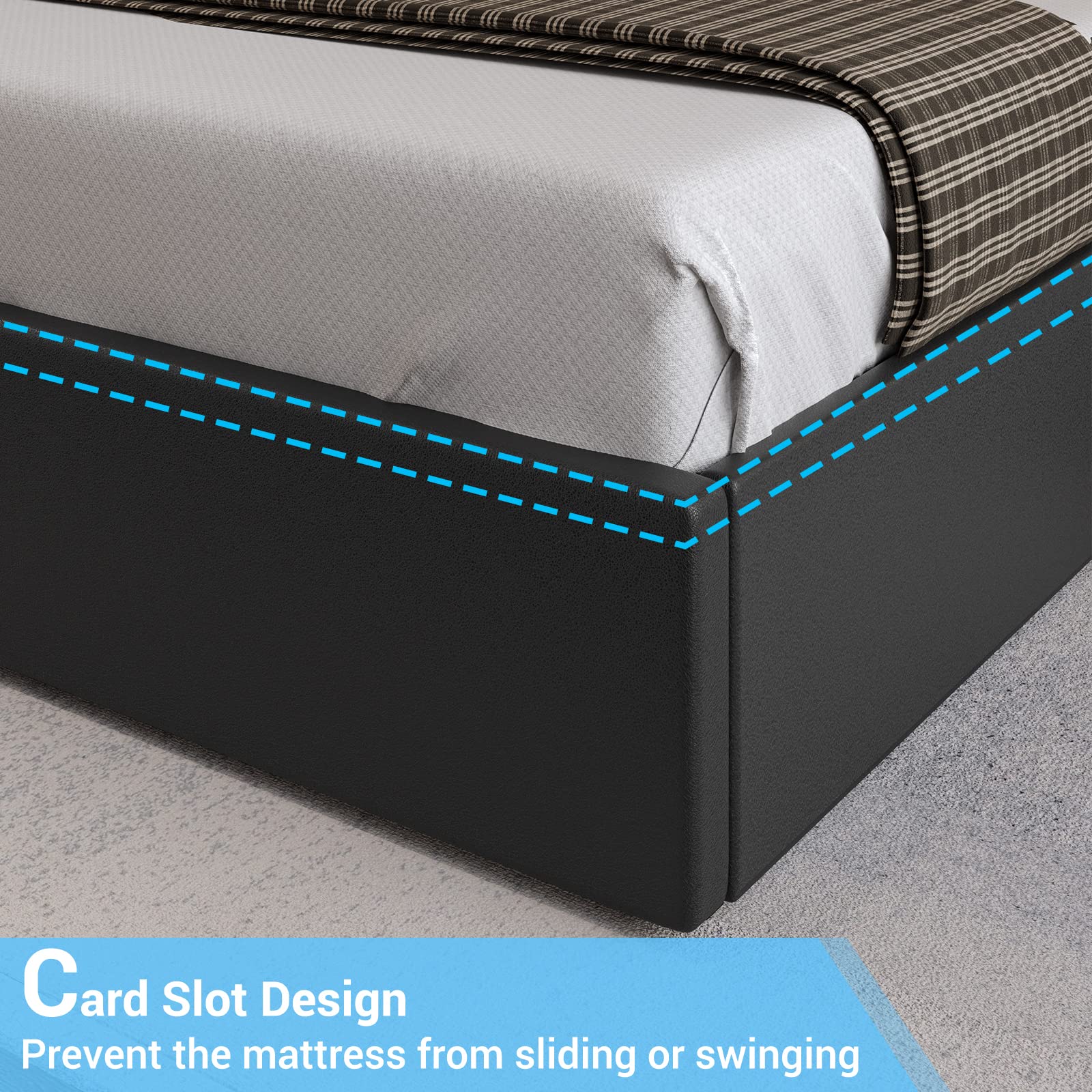 Queen Platform Bed Frame with LED Headboard, 4 Storage Drawers & USB Ports – Black Faux Leather, No Box Spring