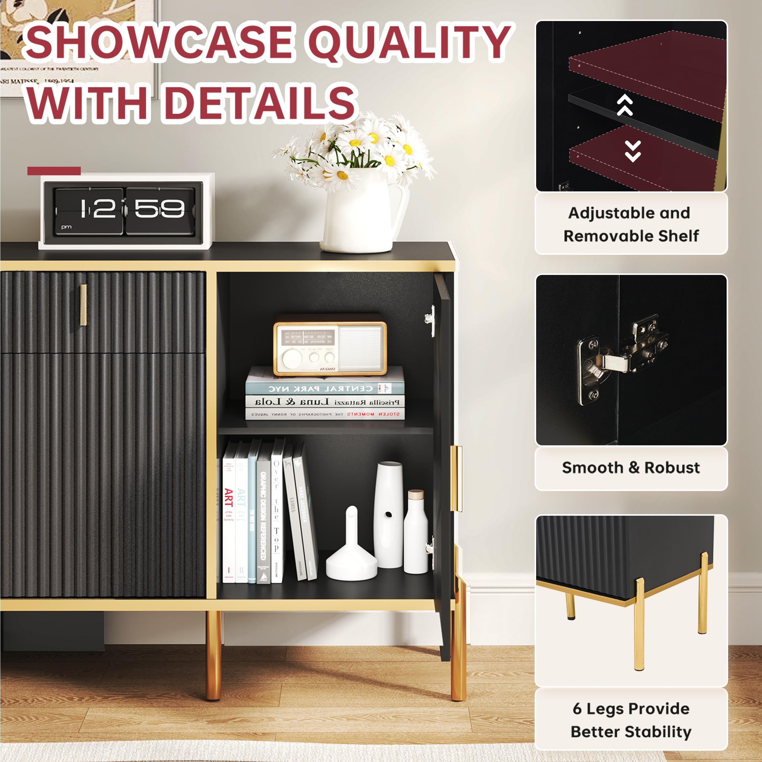 60" Fluted Buffet Cabinet with Storage