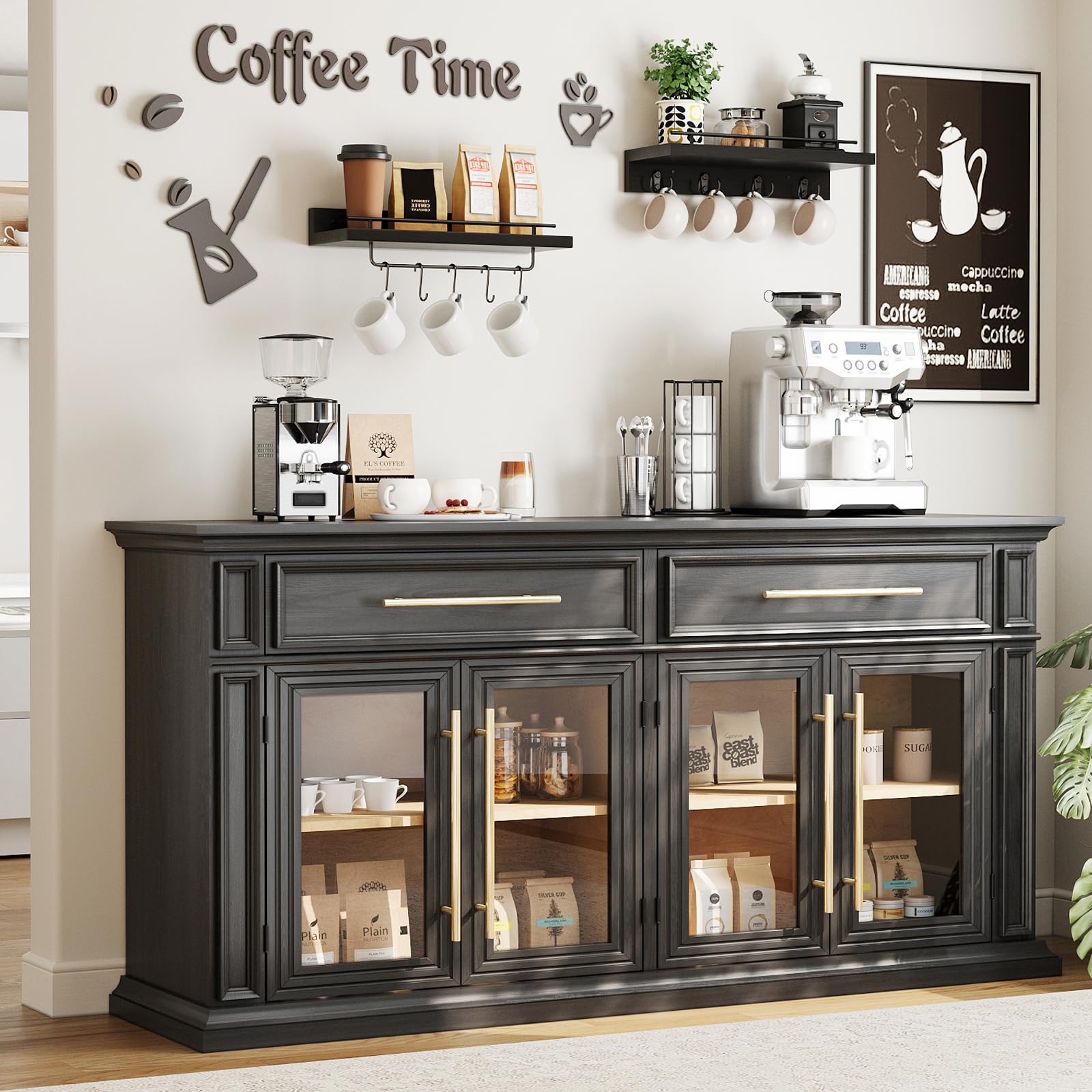 63" Sideboard Buffet Cabinet with Glass Doors