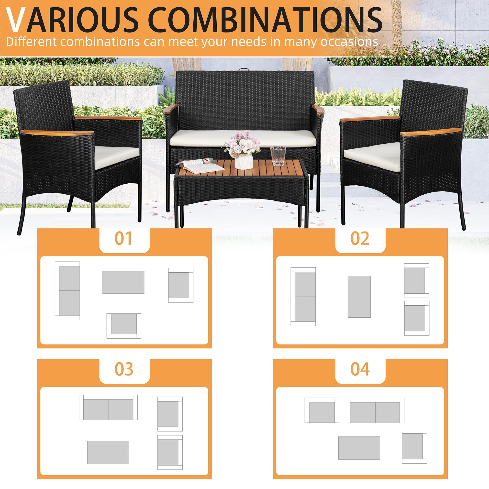 4-Piece Outdoor Wicker Patio Conversation Set