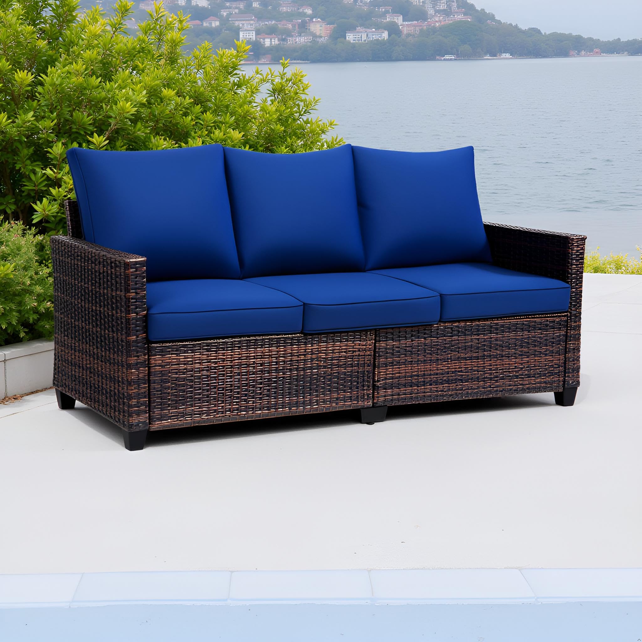 3 Seater Deep Seat Outdoor Sofa with Water-Resistant Cushions