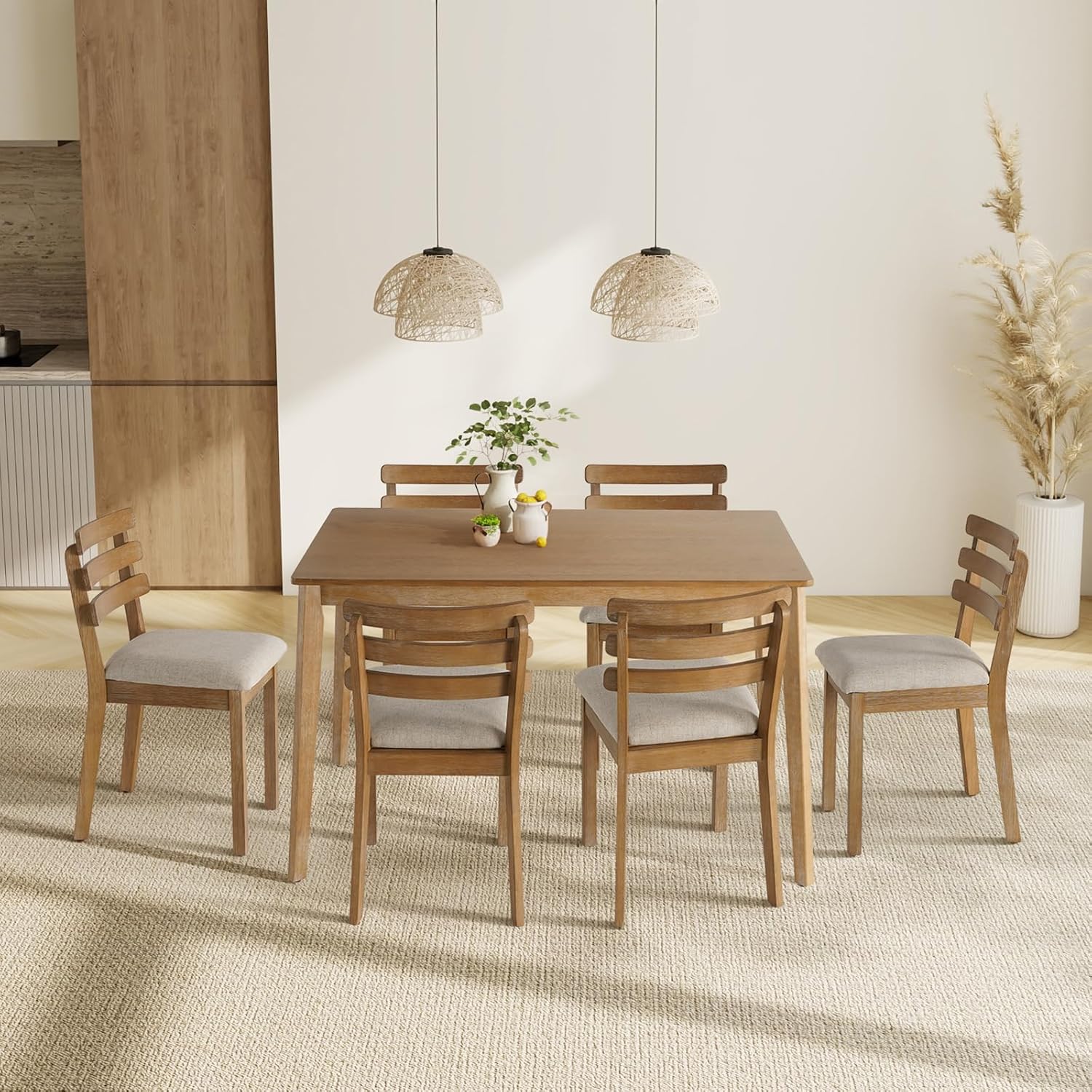 4-Piece Farmhouse Dining Set with Table, Chairs and Bench