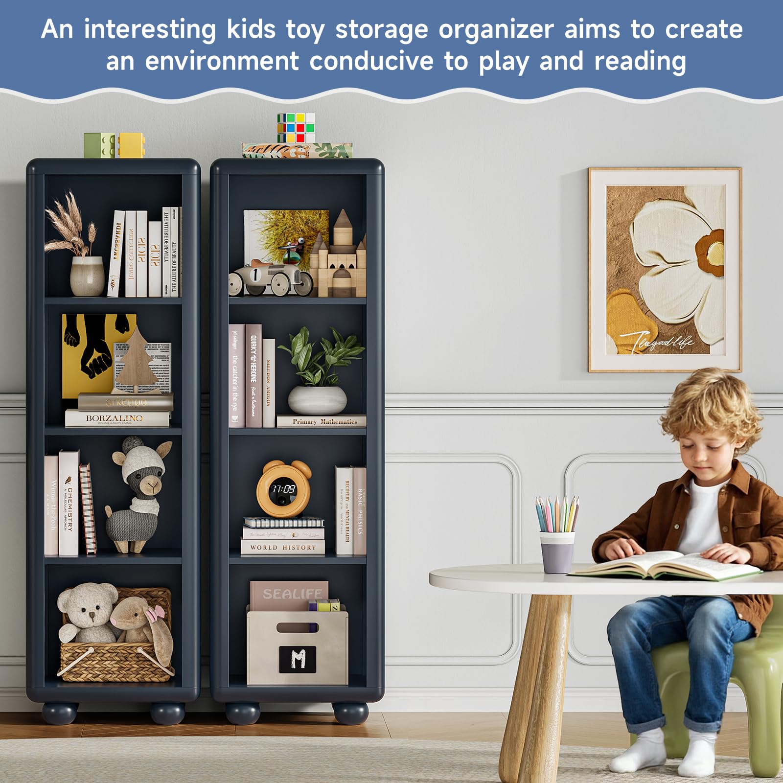 4-Tier Kids Bookshelf Storage Cabinet Navy Blue