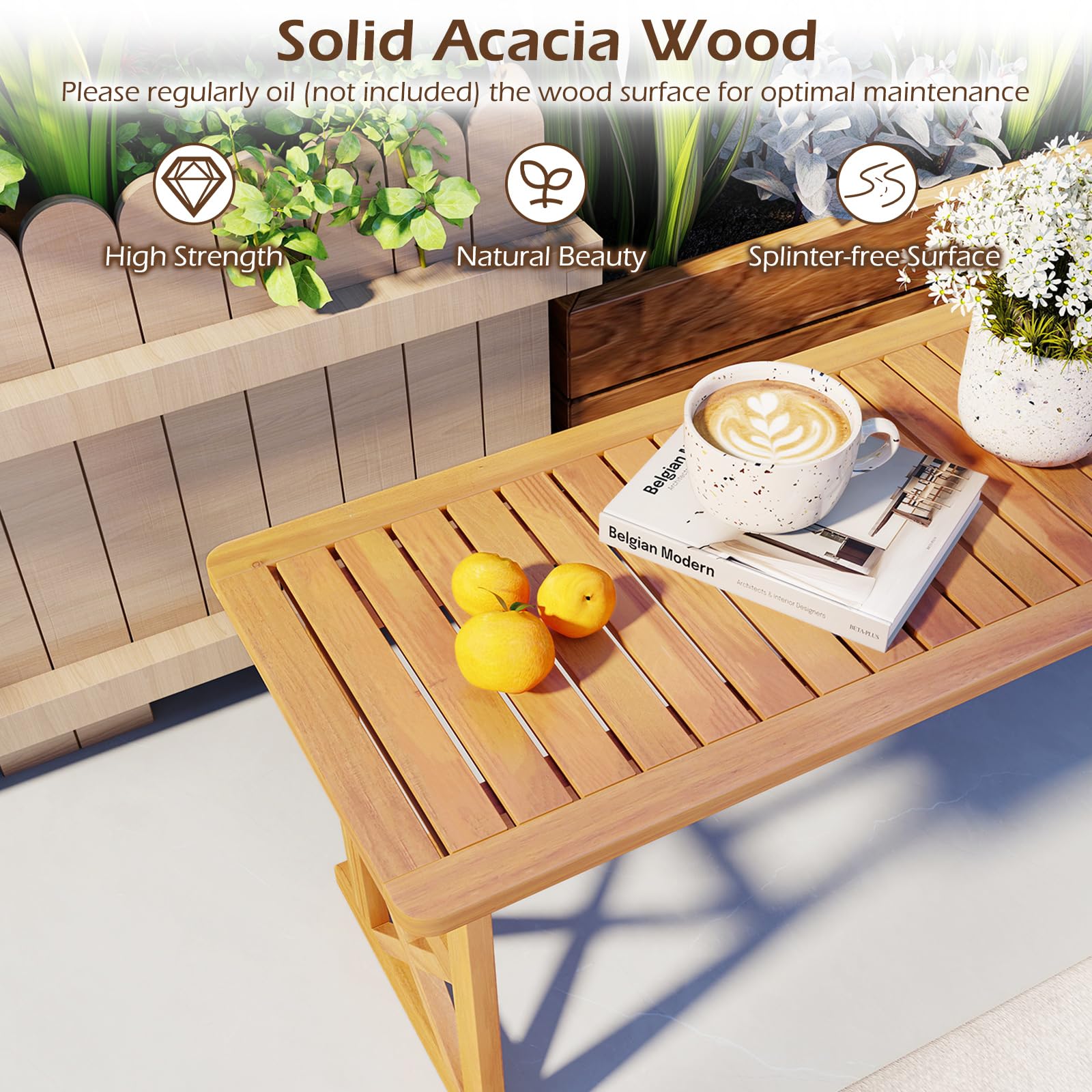 Acacia Wood Outdoor Bench Backless Patio Dining Seat