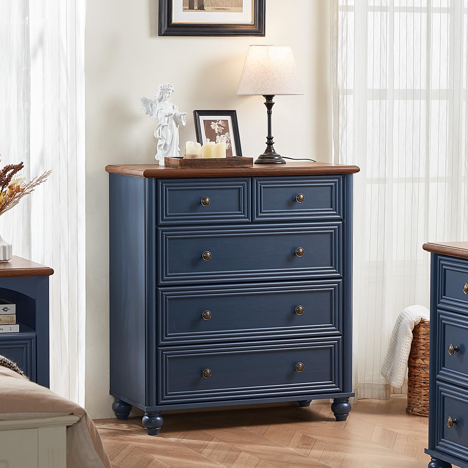 5 Drawer Dresser Navy Blue Farmhouse Style