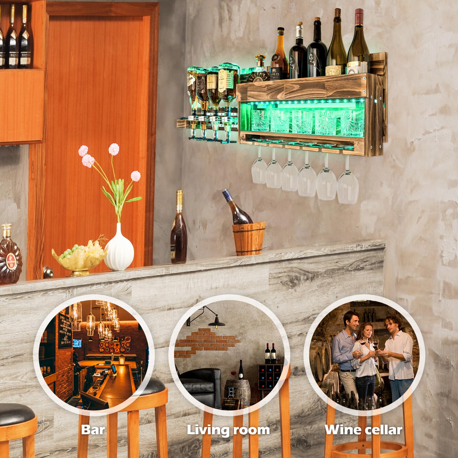 Wall Mounted Wine Rack with LED Light