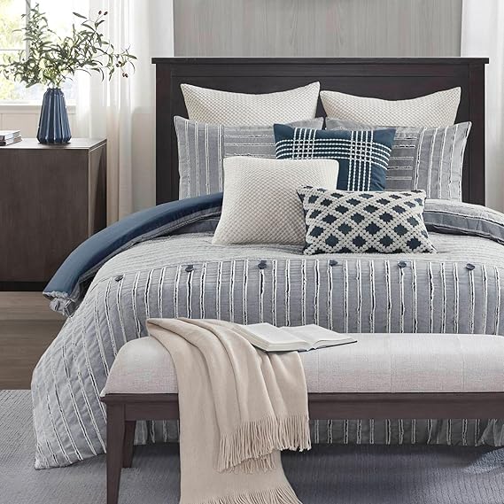 9-Piece King Comforter Set with Clipped Jacquard Stripes