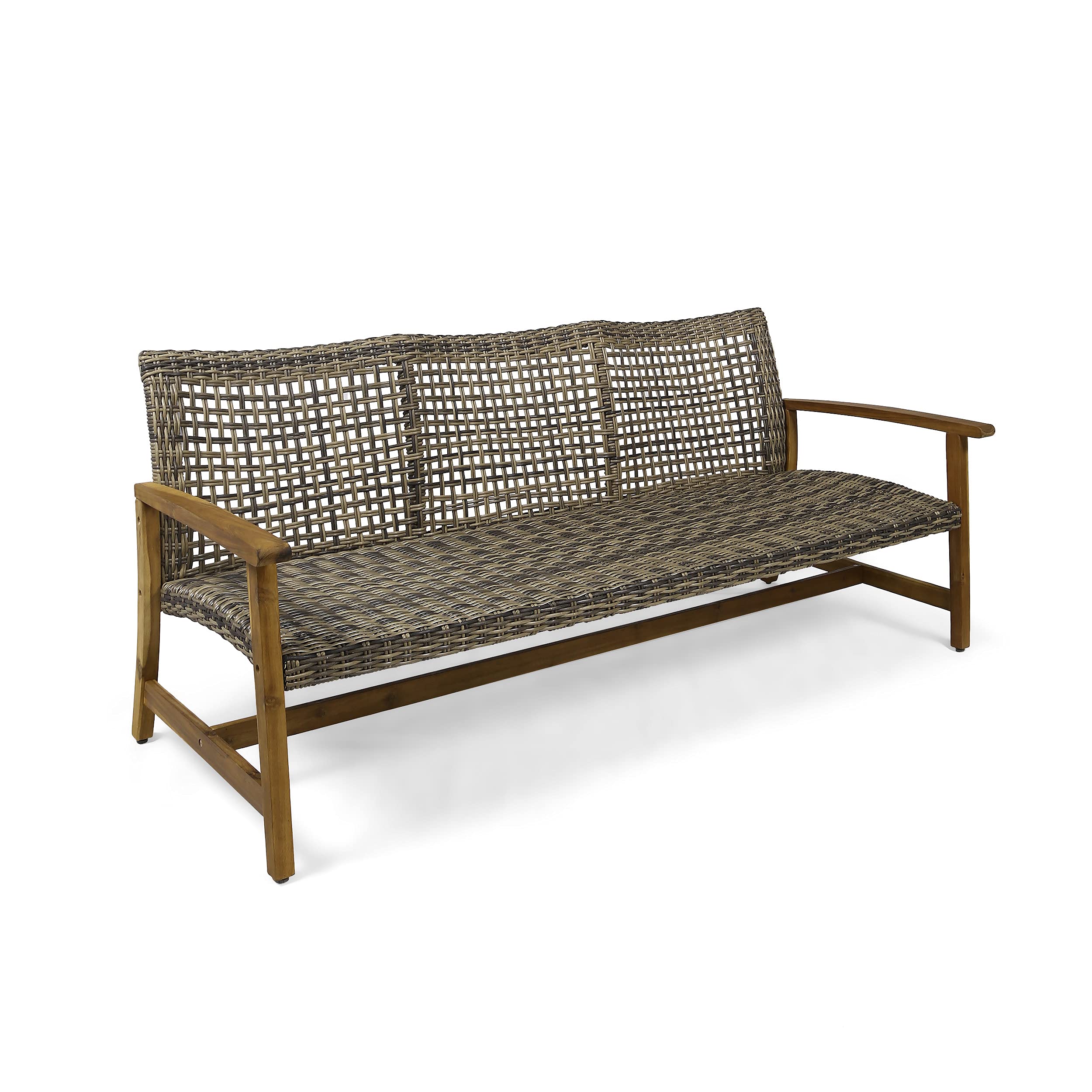 Marcia Outdoor Wicker Sofa with Acacia Wood Frame