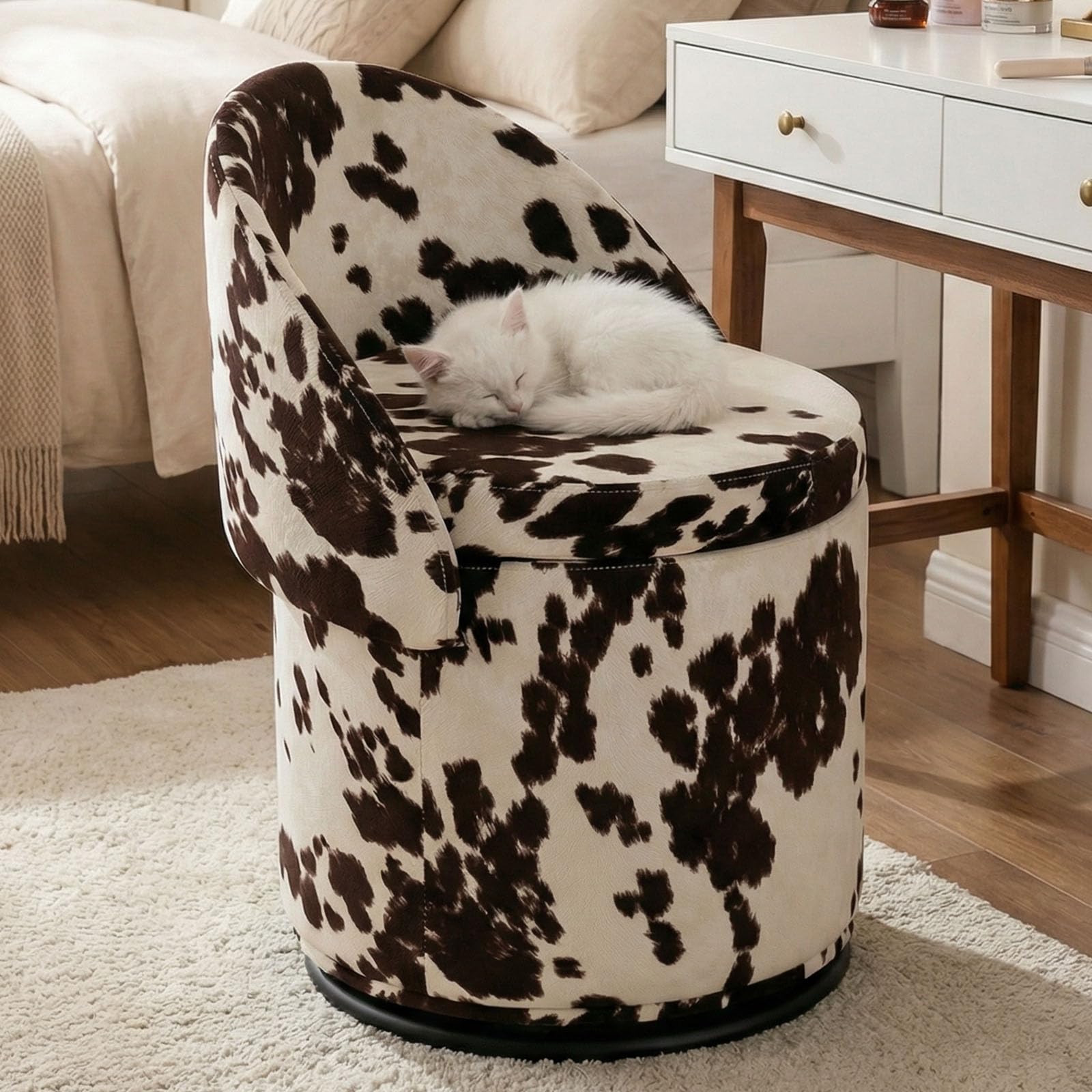 Round Swivel Storage Ottoman with Backrest