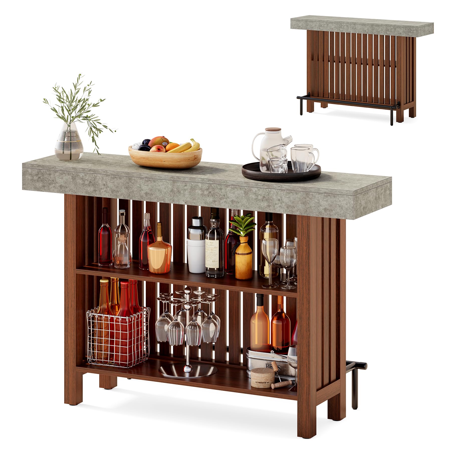 63-Inch Home Bar Table with 2-Tier Storage