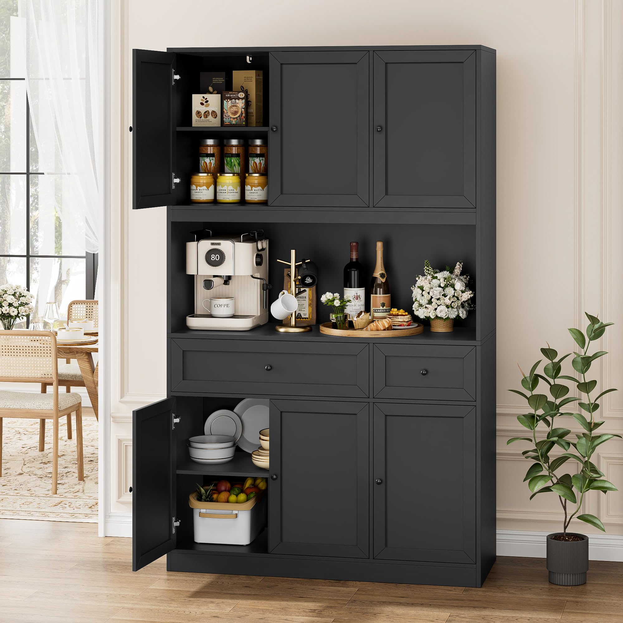 72" Kitchen Pantry Cabinet with Microwave Stand