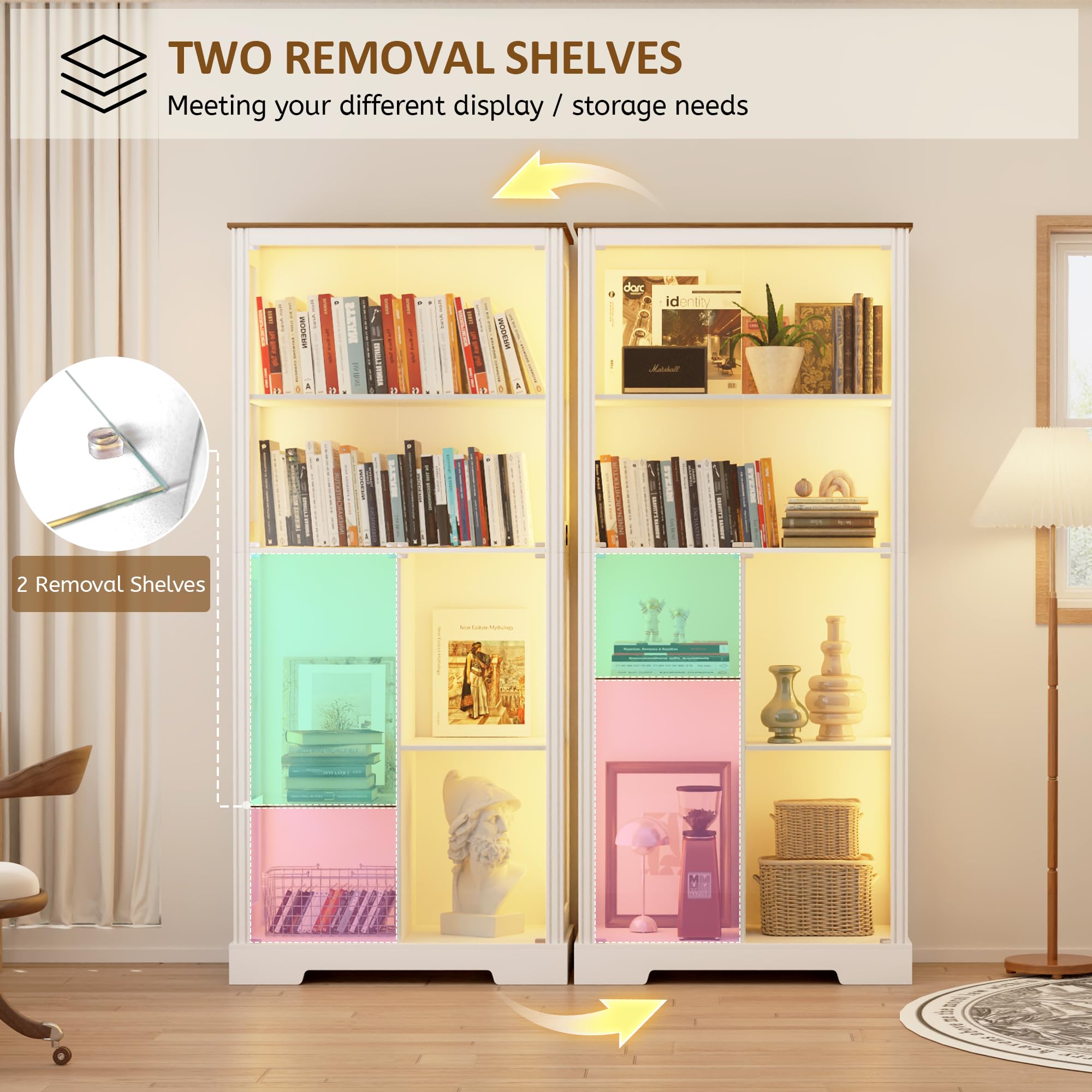 Display Cabinet with LED Lights and Glass Doors