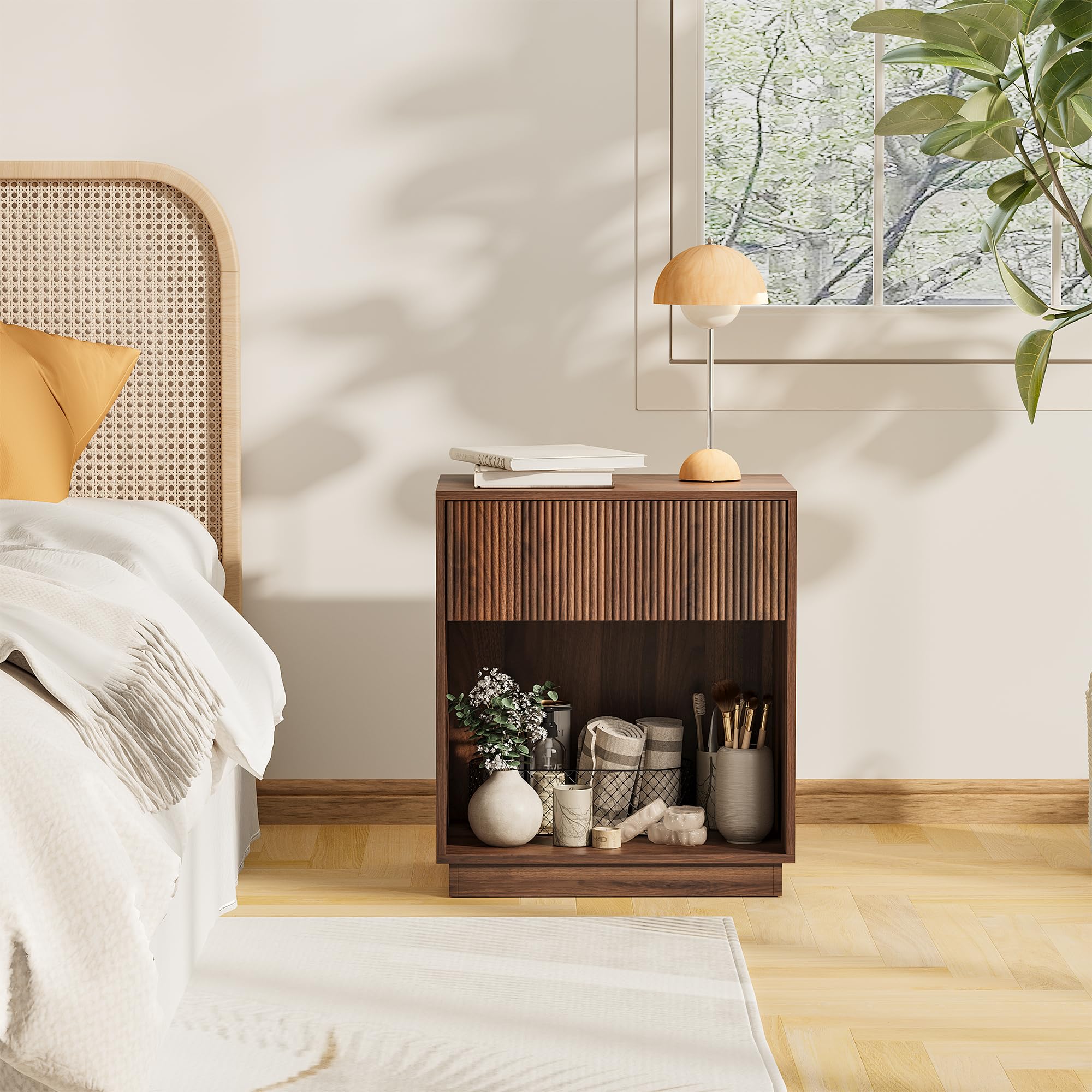 Modern Walnut Nightstand Set of 2