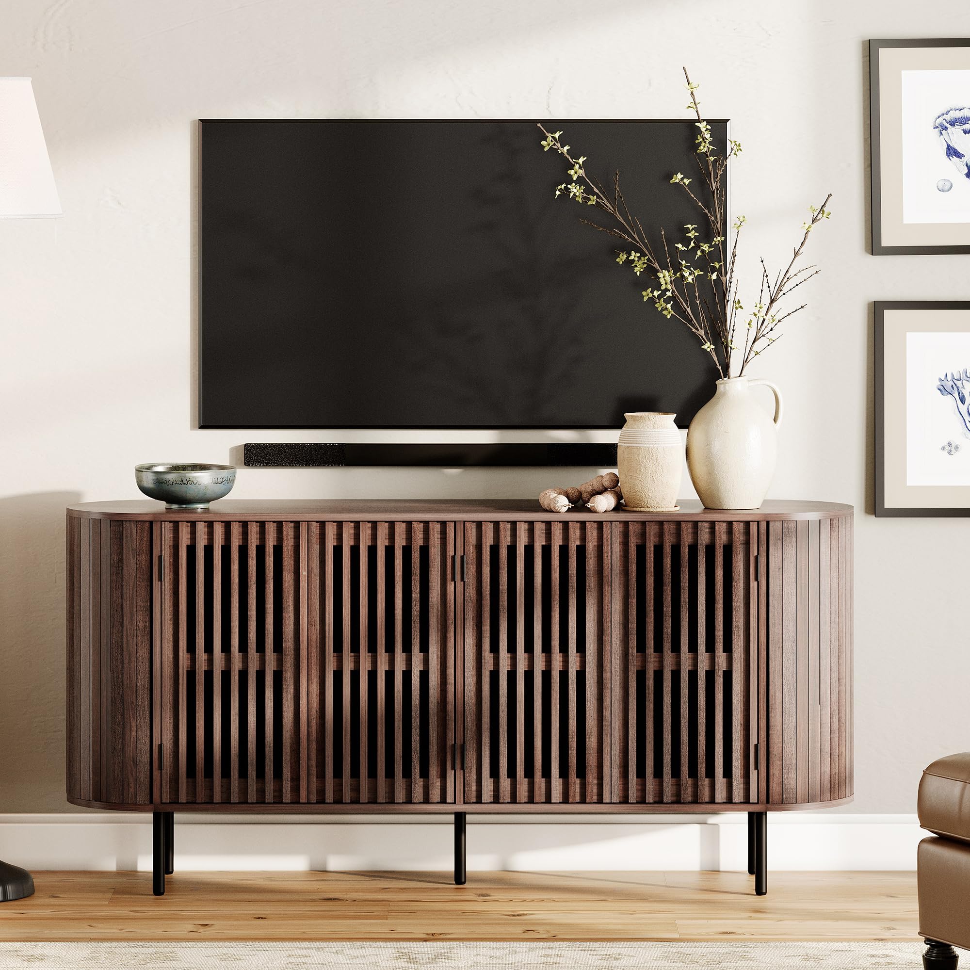 Fluted Sideboard Buffet Cabinet with 4 Doors