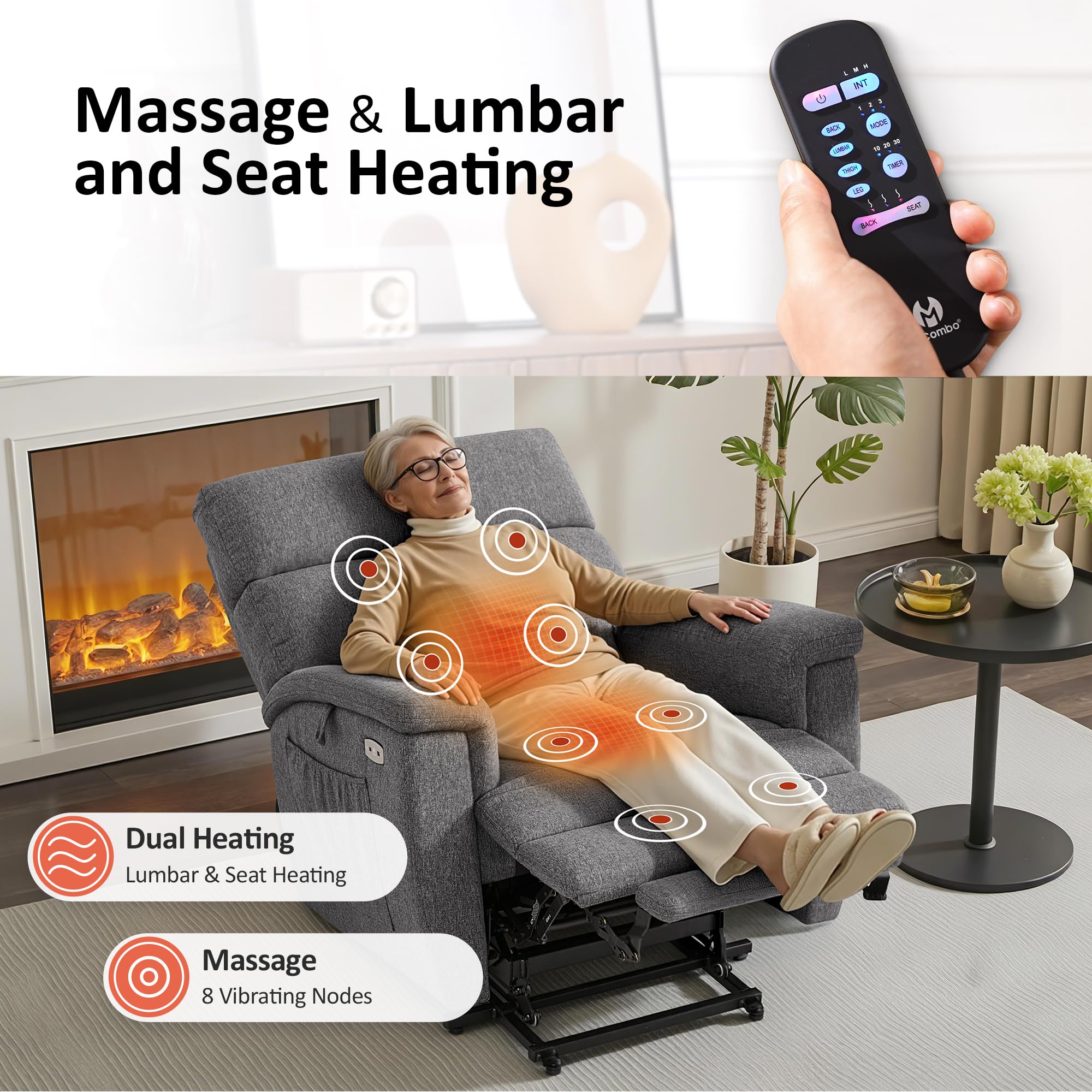Power Lift Recliner Chair with Massage and Dual Heating