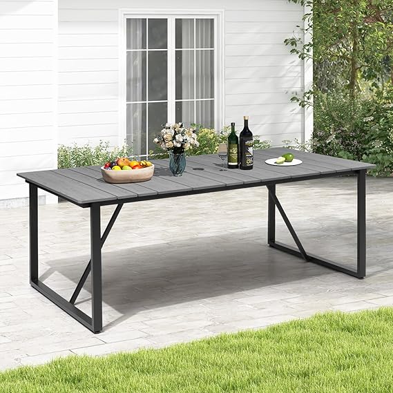 Outdoor Dining Table with Umbrella Hole 83 Inch Rectangle