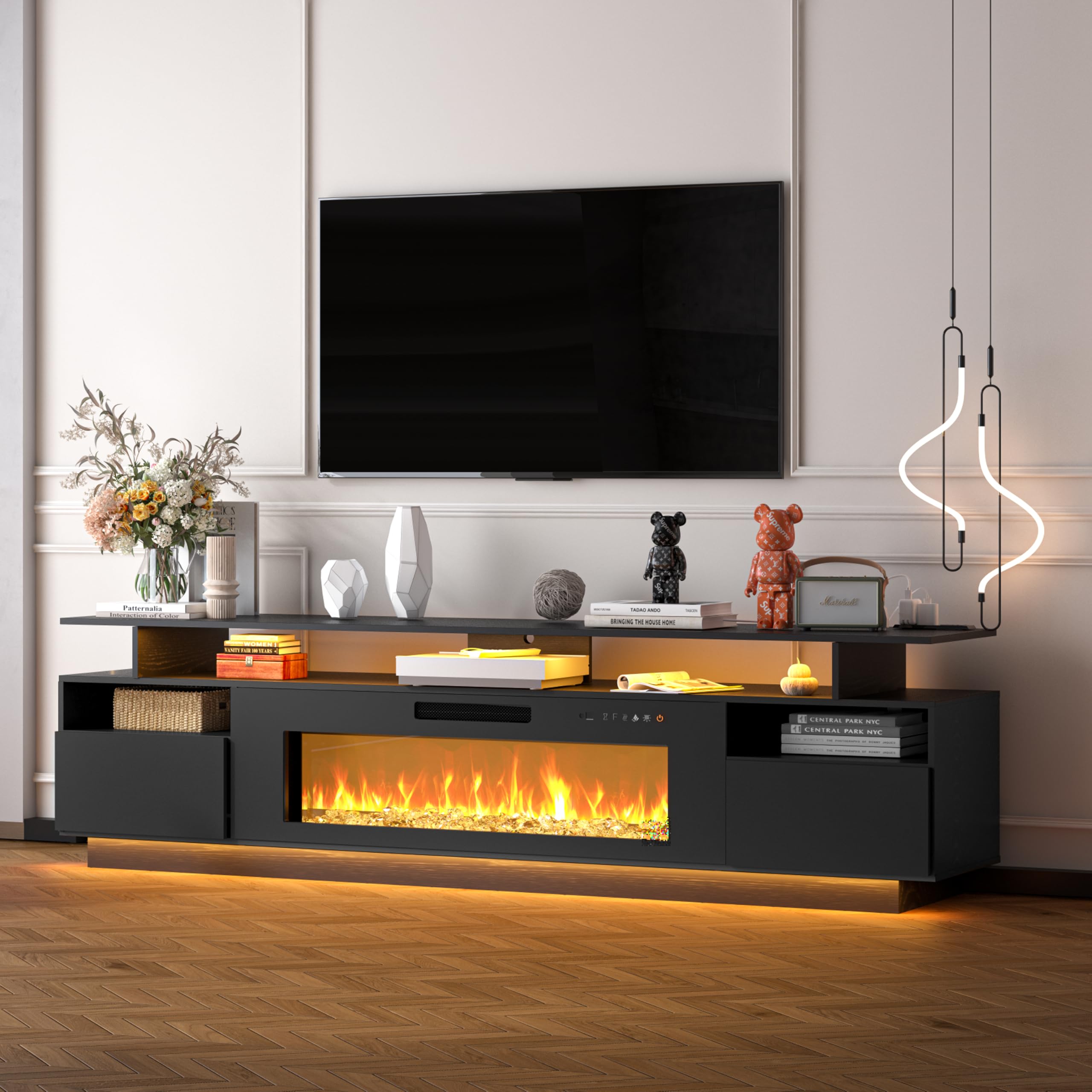 70" Electric Fireplace TV Stand with LED Lights