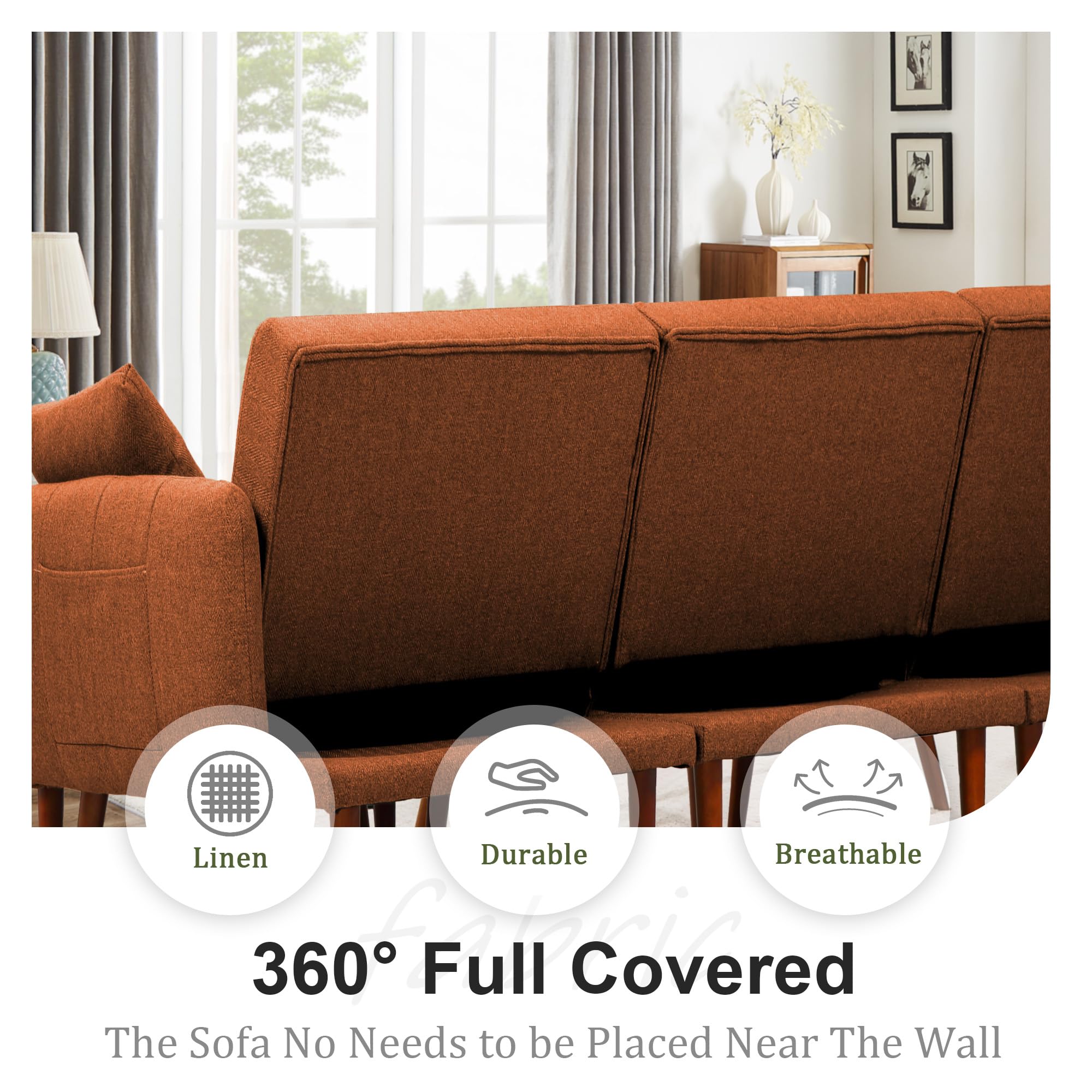 L-Shaped Sleeper Sectional Sofa Bed with Reclining Backrest