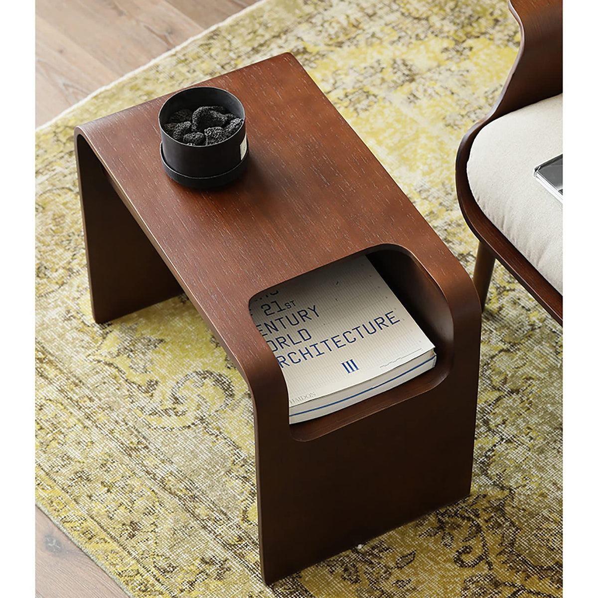 Wood C-Shaped End Table with Storage
