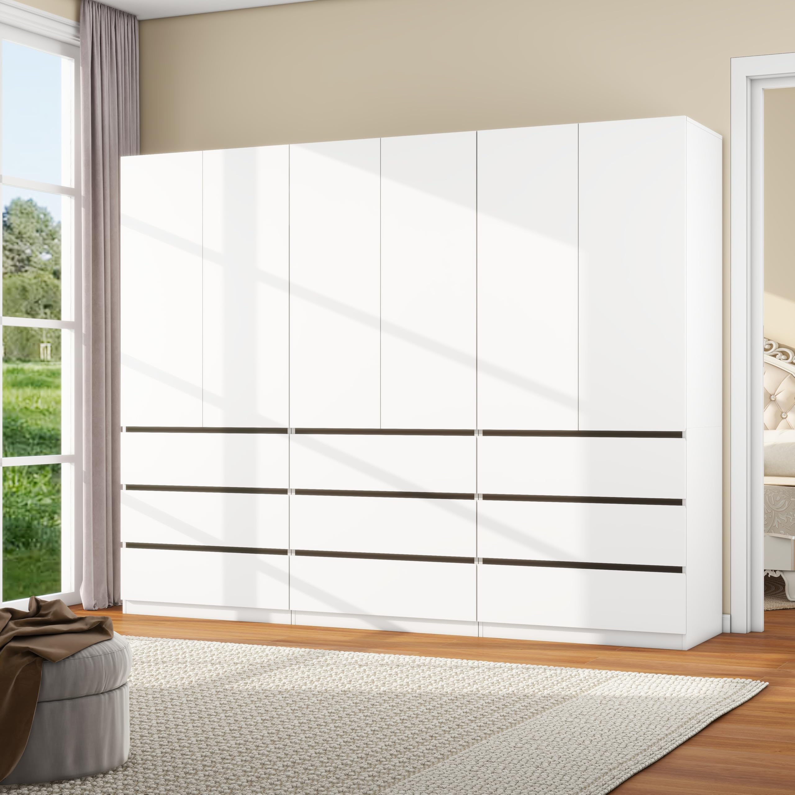 White Armoire Wardrobe with 9 Drawers and 6 Doors