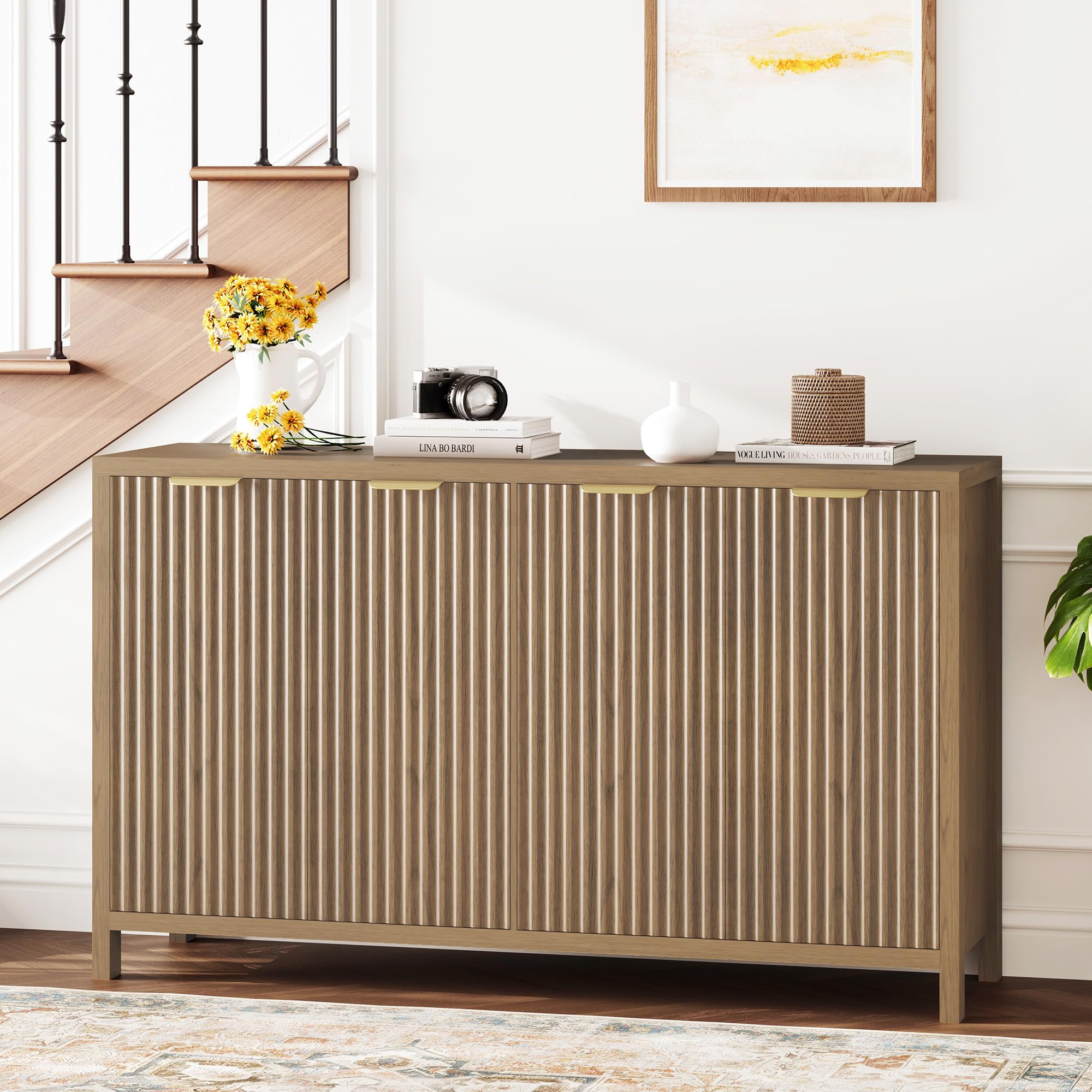 Fluted Buffet Cabinet with Storage 55" Sideboard with 4 Doors