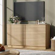 Fluted Dresser 6 Drawer Wide Chest Natural Wood TV Stand