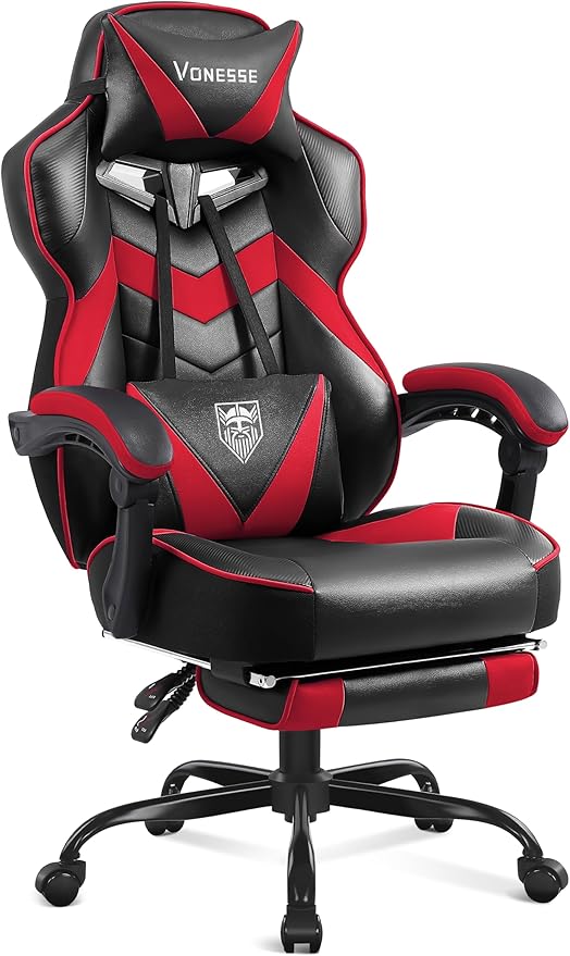 Ergonomic Gaming Chair with Massage and Footrest