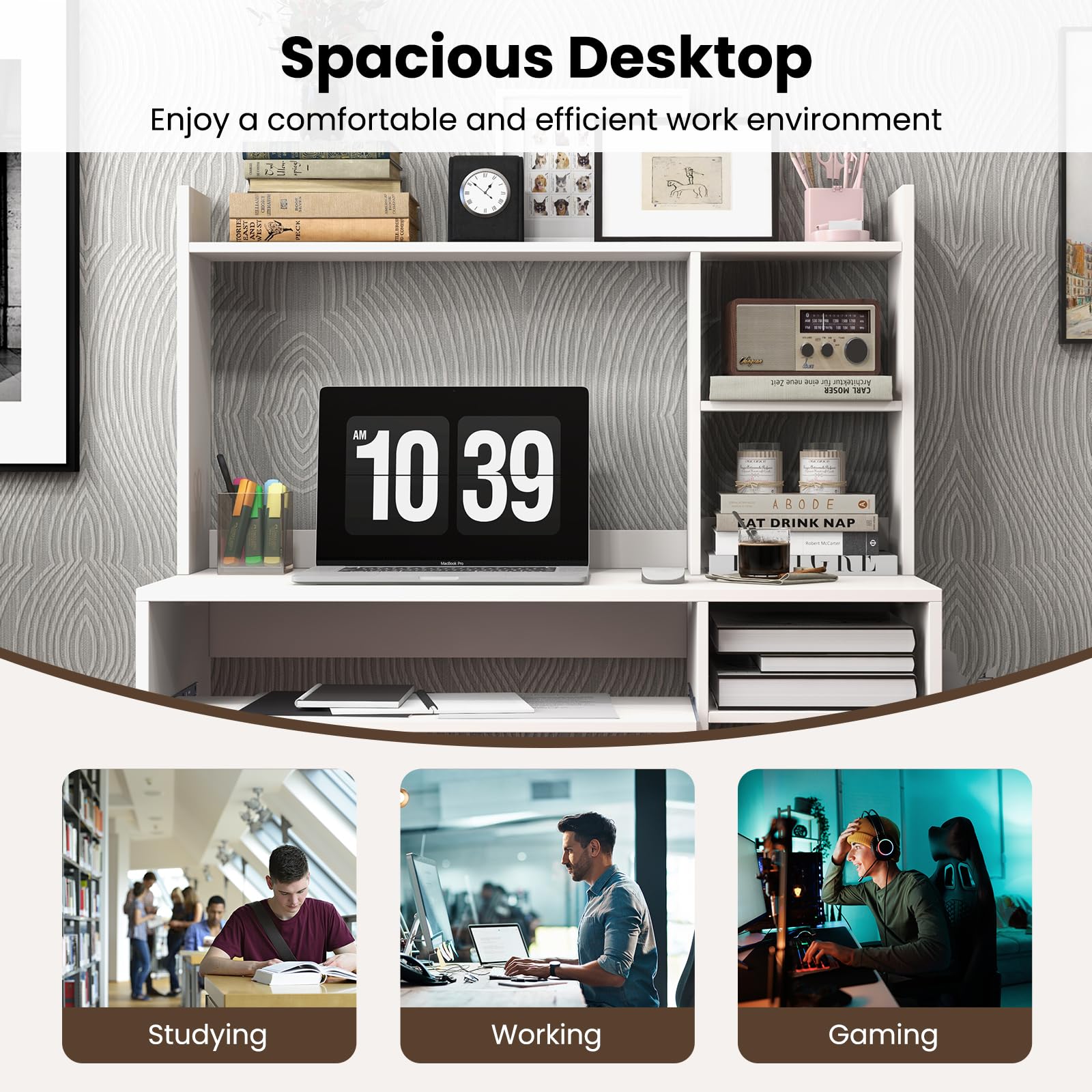 Computer Desk with Hutch and Charging Station