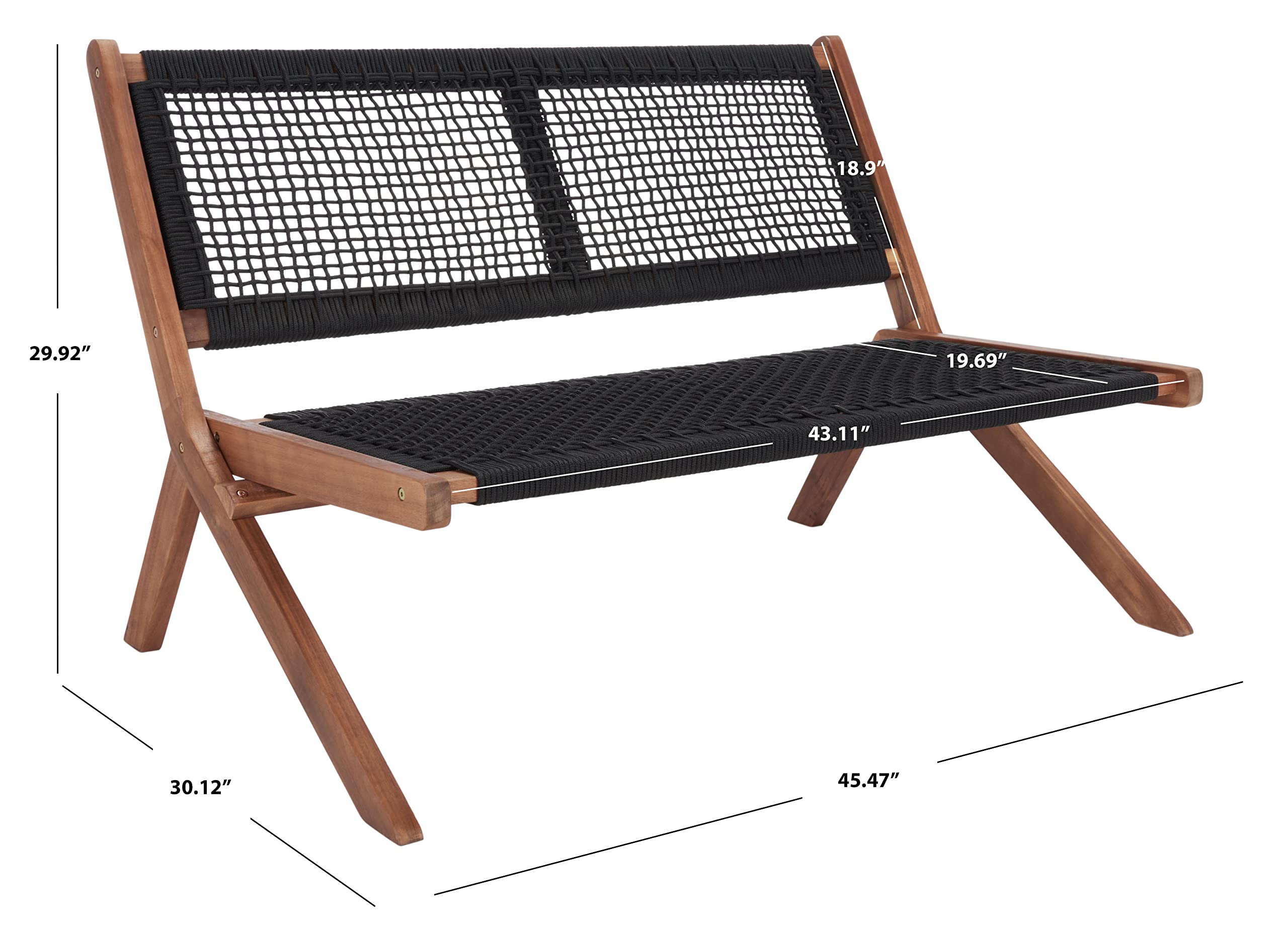 Foldable Outdoor Bench Natural Acacia Wood Black Rope