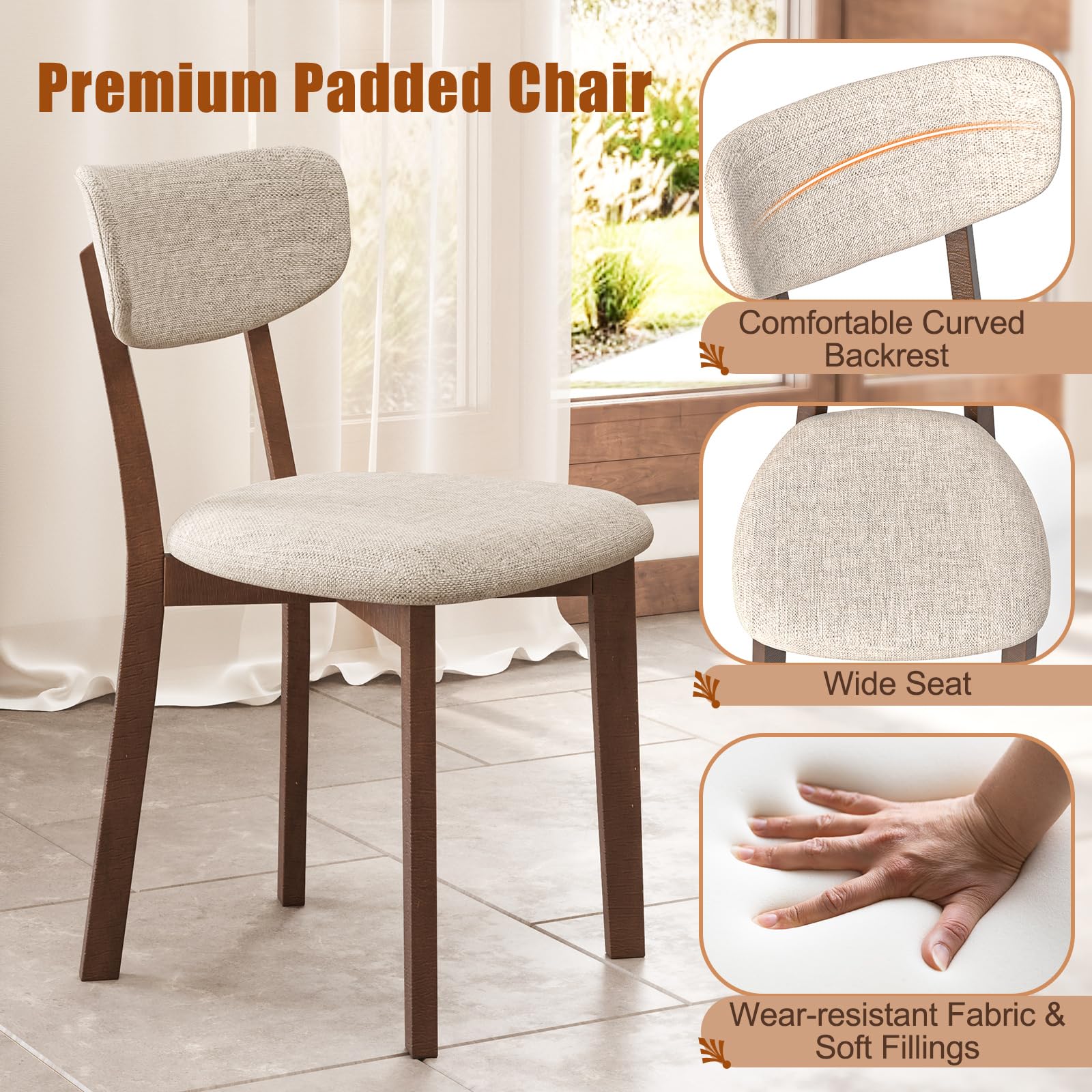 5-Piece Dining Table Set with Padded Chairs