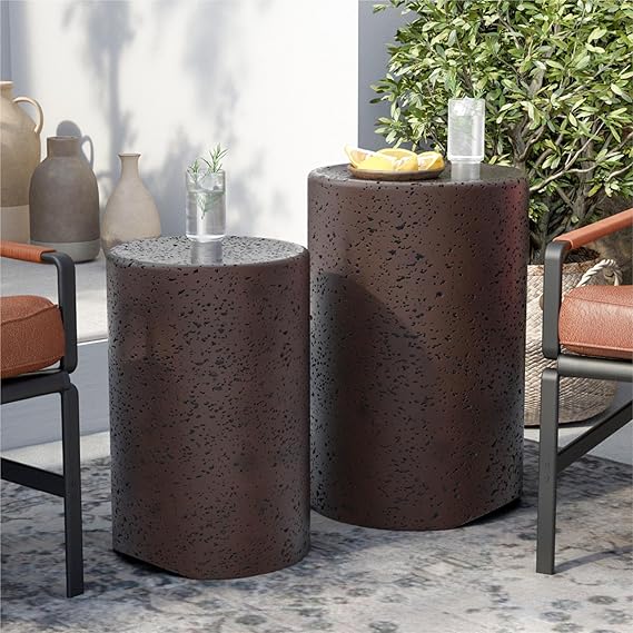 Concrete Side Table Set of 2 Outdoor Patio End Tables