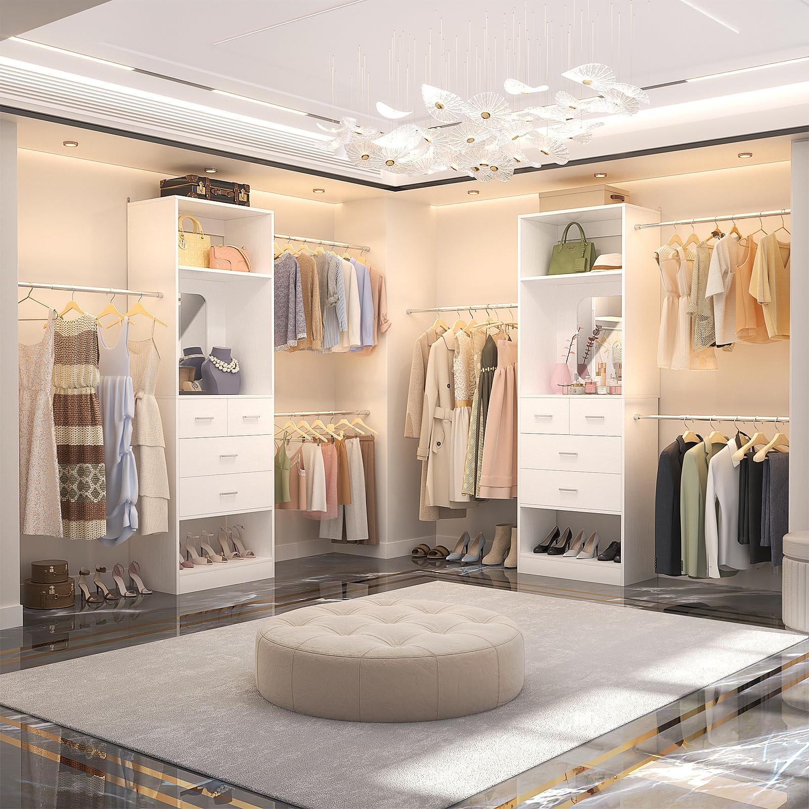 Walk-in Closet Organizer System with Mirror and Drawers