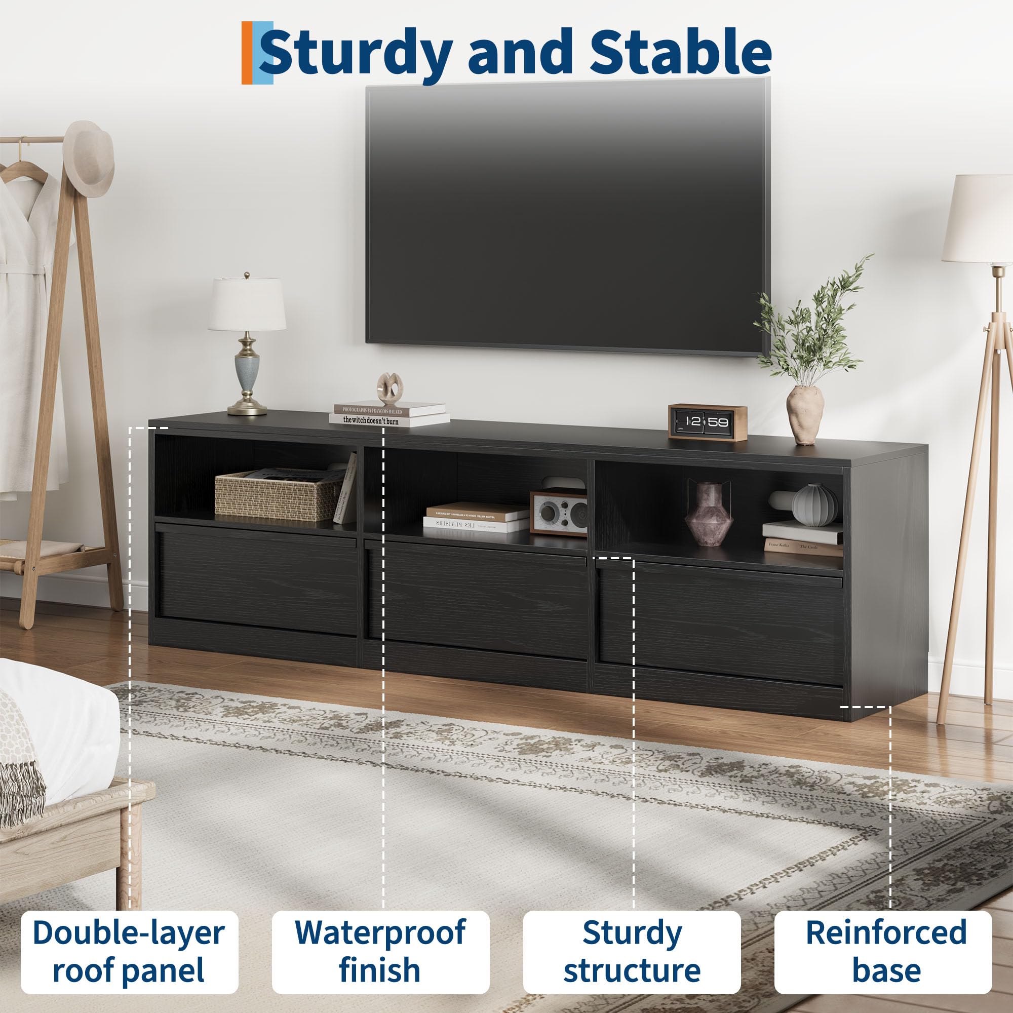 70 Inch TV Stand with Storage Drawer and Open Shelves