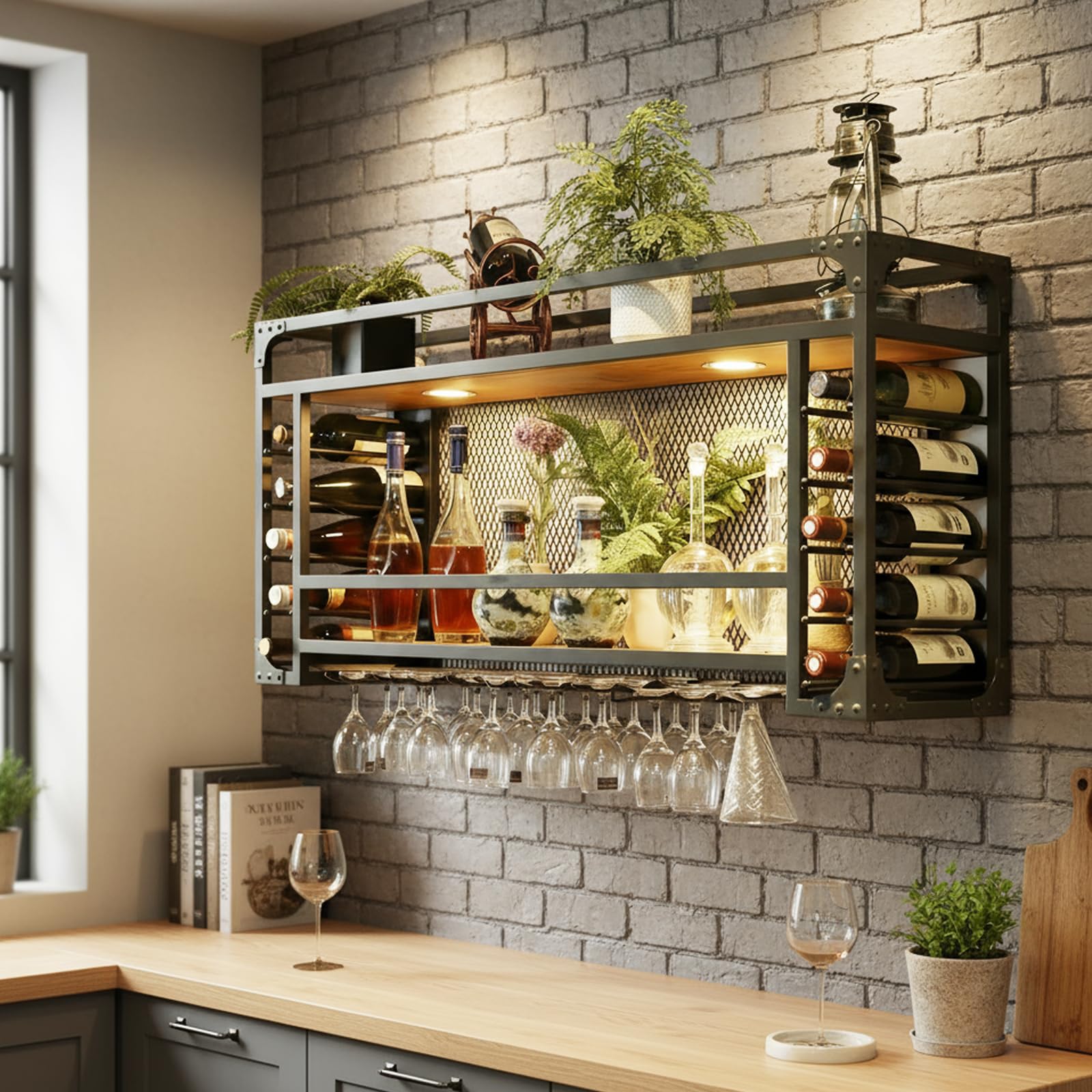 Wall Mounted Wine Rack with LED Lighting