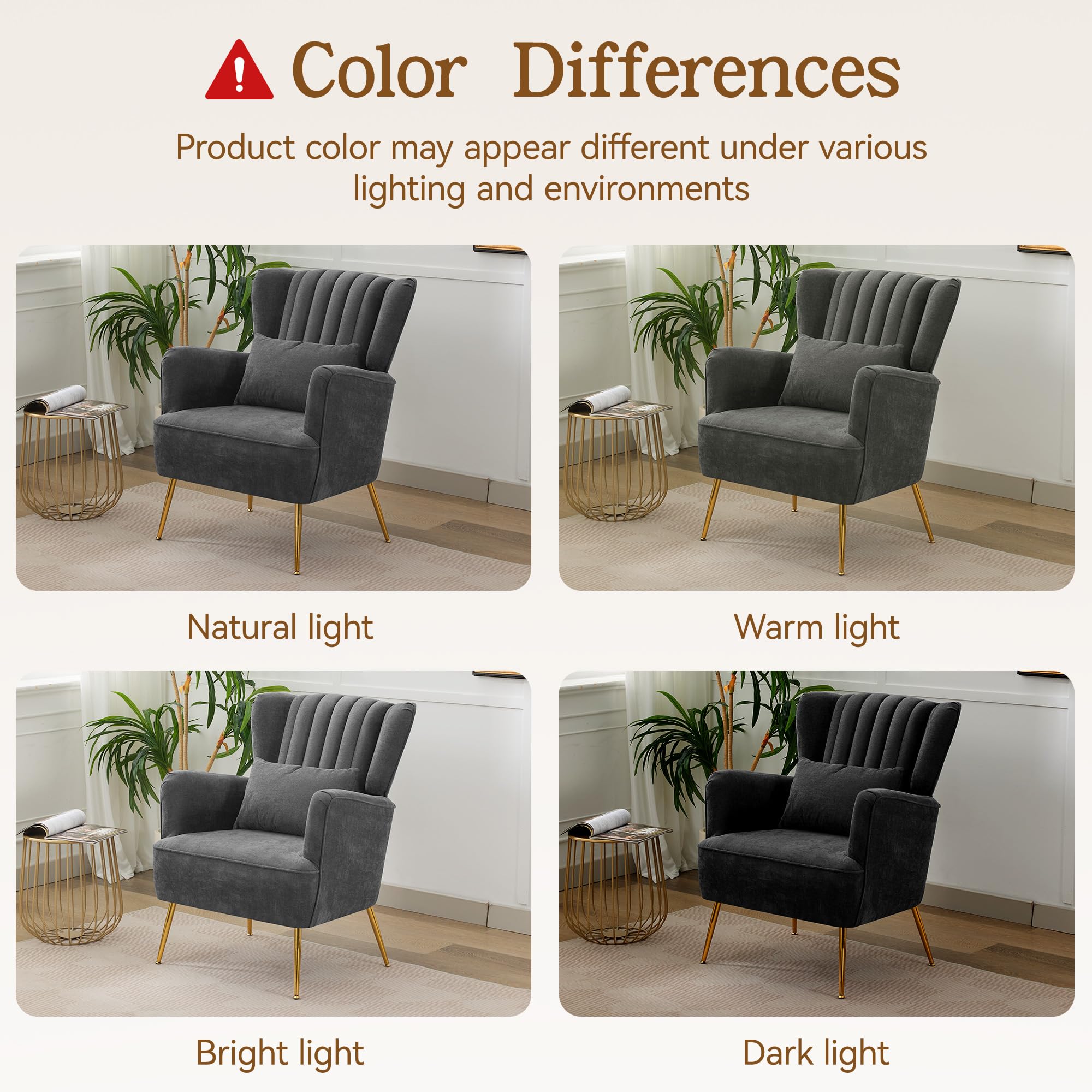 Fabric Accent Arm Chair Set of 2 with Pillow & Golden Legs