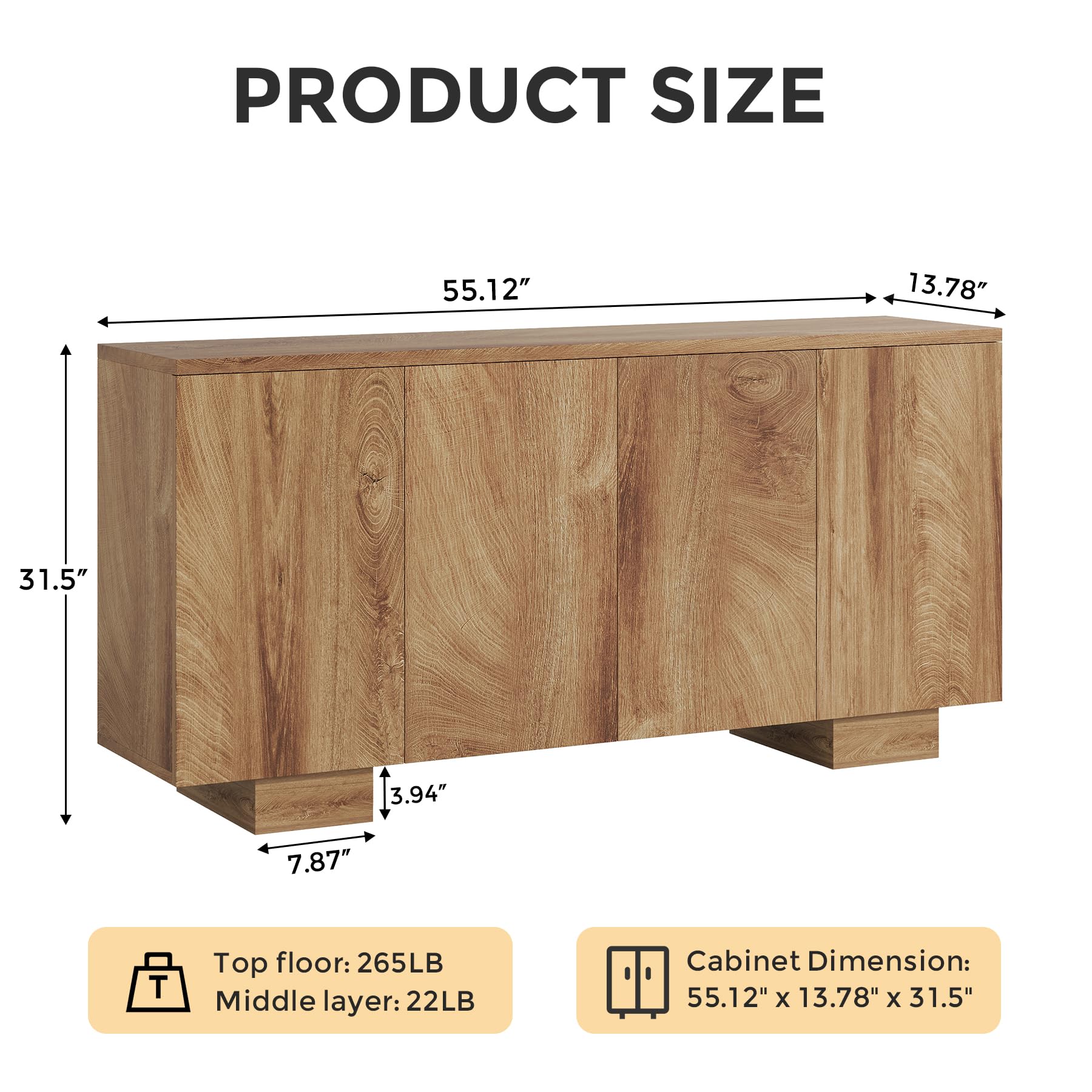 Farmhouse Sideboard Buffet Cabinet with 4 Doors
