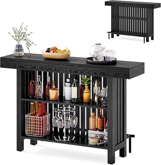 63-Inch Home Bar Table with 2-Tier Storage