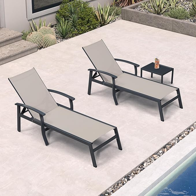 Outdoor Chaise Lounge Set with Side Table