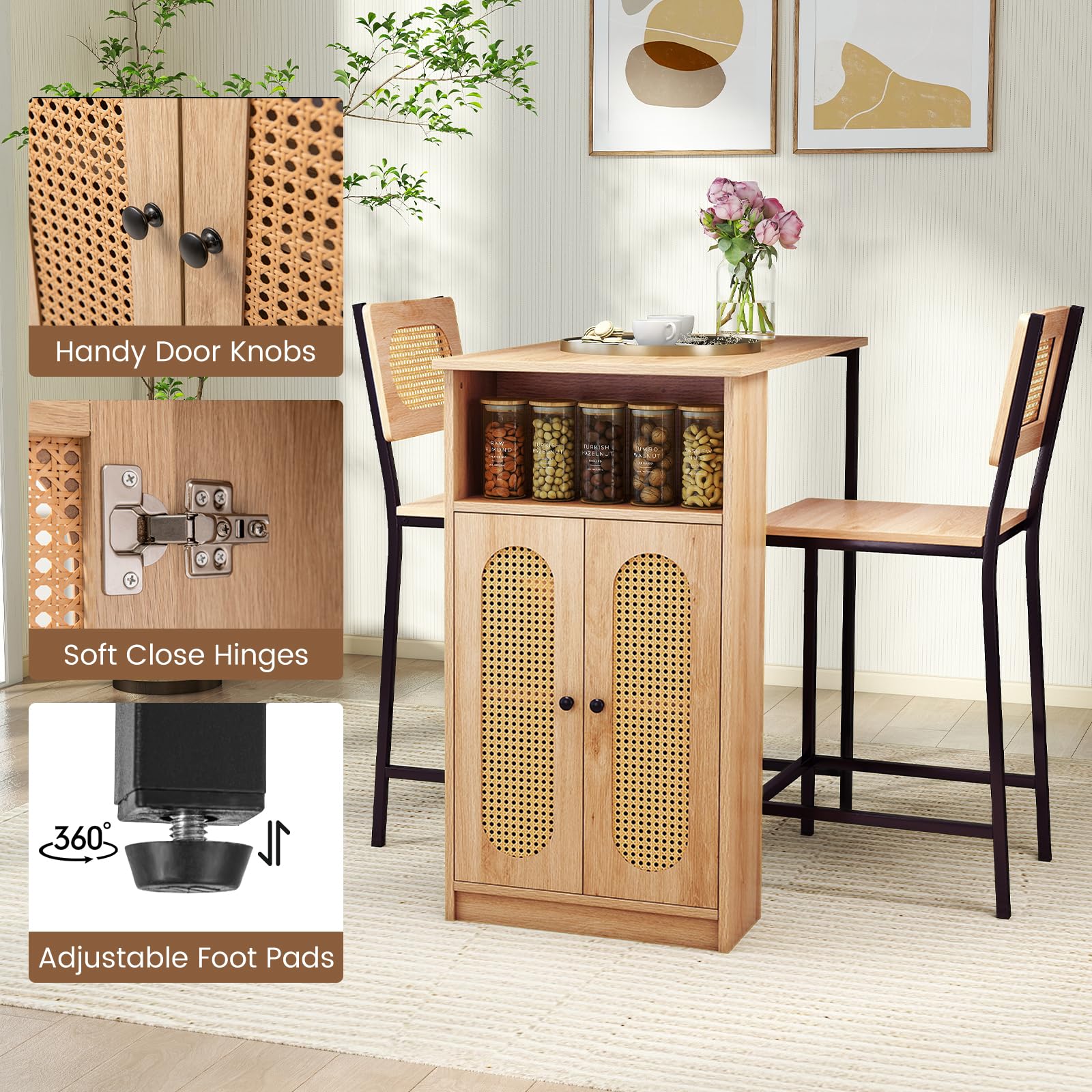 3-Piece Counter Height Bar Table Set with Storage