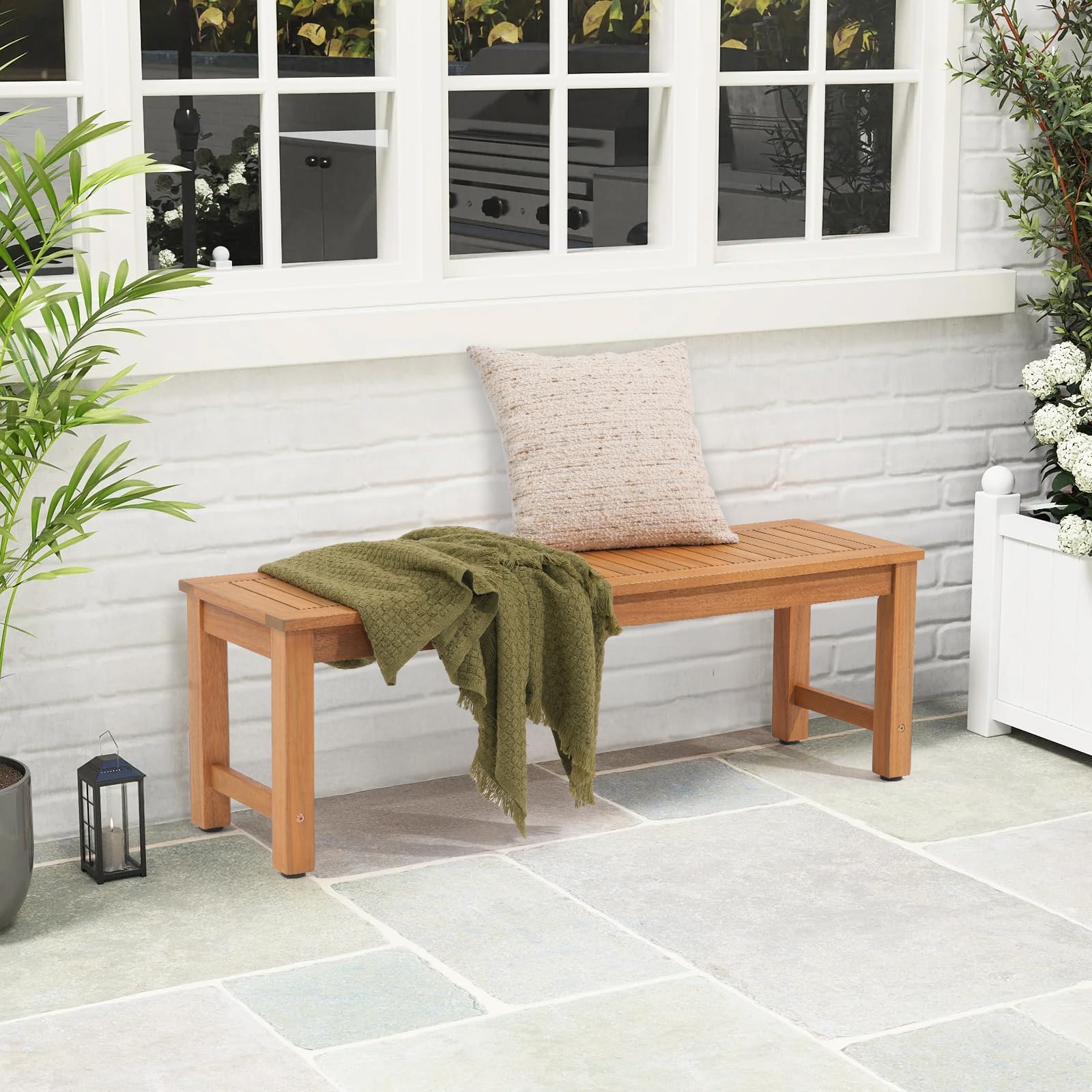 51" Acacia Wood Outdoor Bench